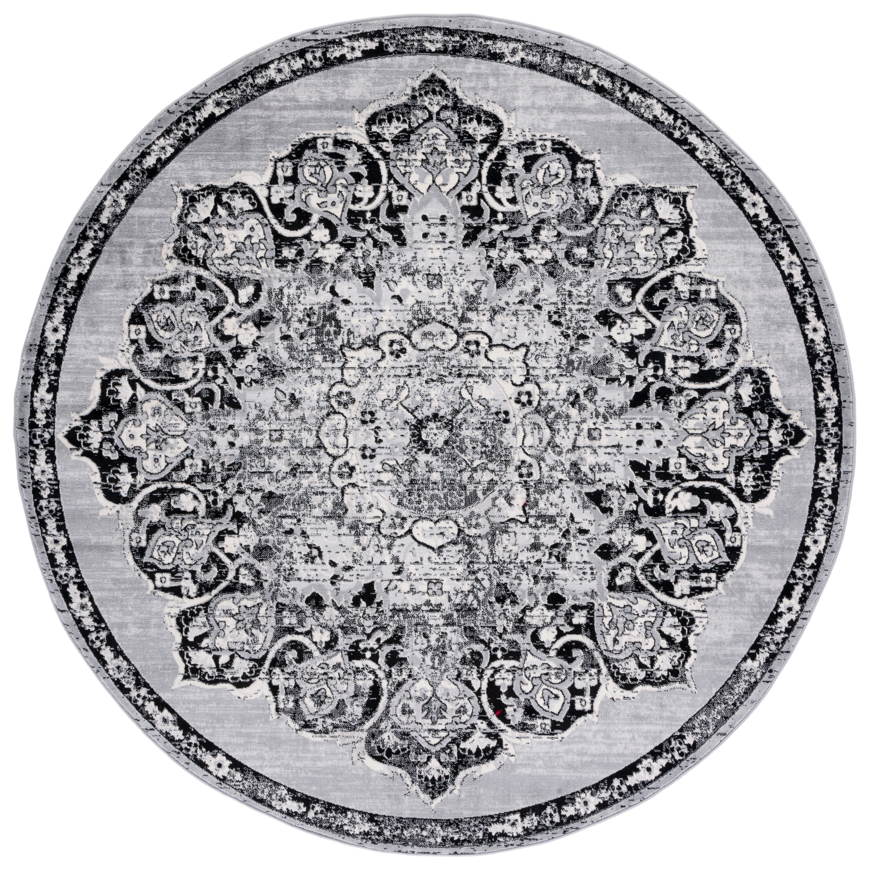 Safavieh BNT802H-7R Brentwood Coral 7 x 7 (ft) Loomed Polypropylene Gray/Black Round Indoor Distressed/Overdyed Vintage Area rug