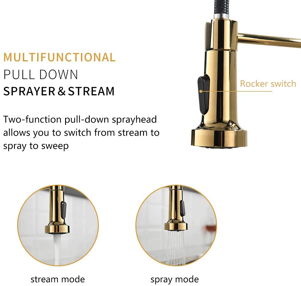 WELLFOR Shiny Gold Single Handle Pre-rinse Kitchen Faucet with Sprayer ...