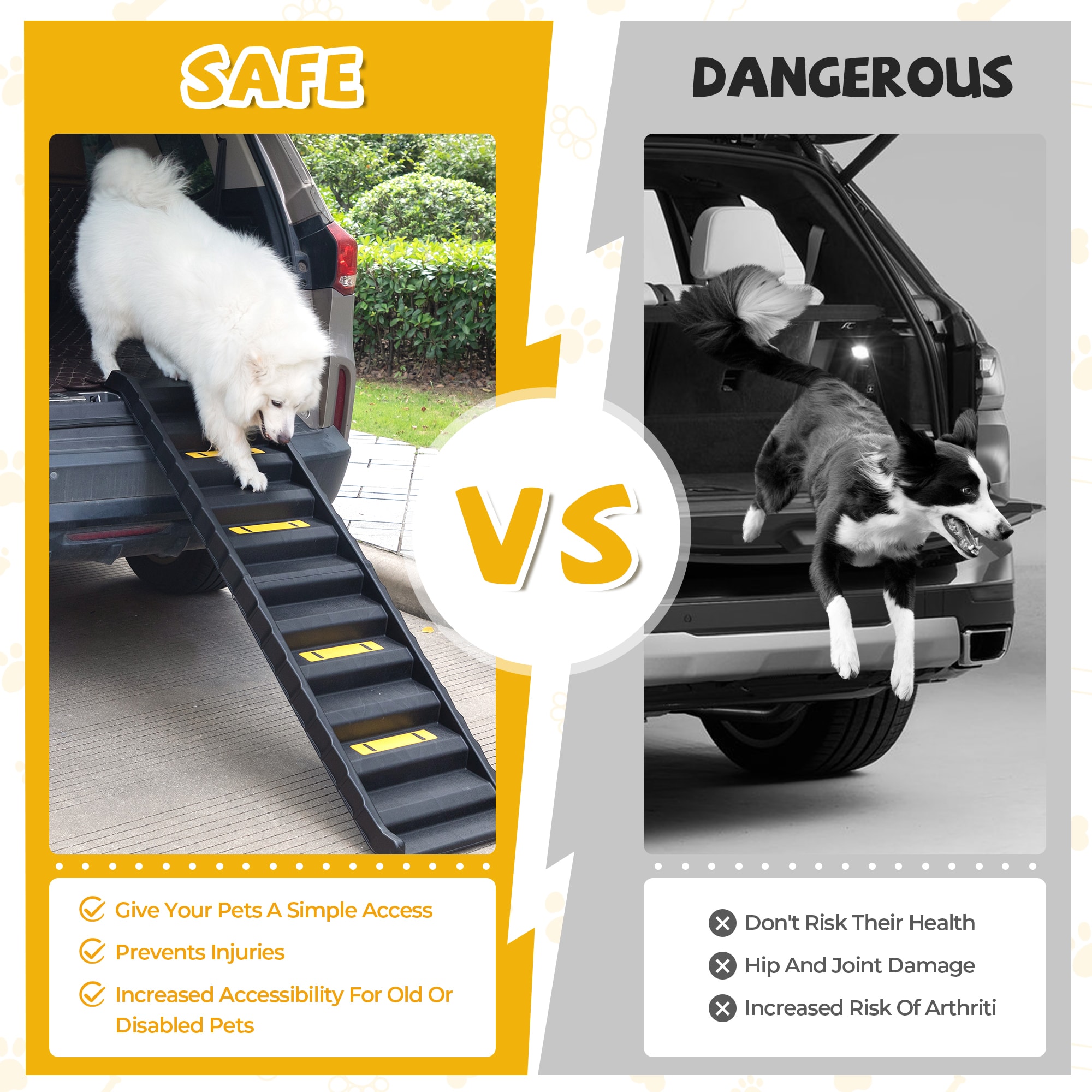 Foldable Black Plastic Pet Ramp with Steps for Cars and Beds