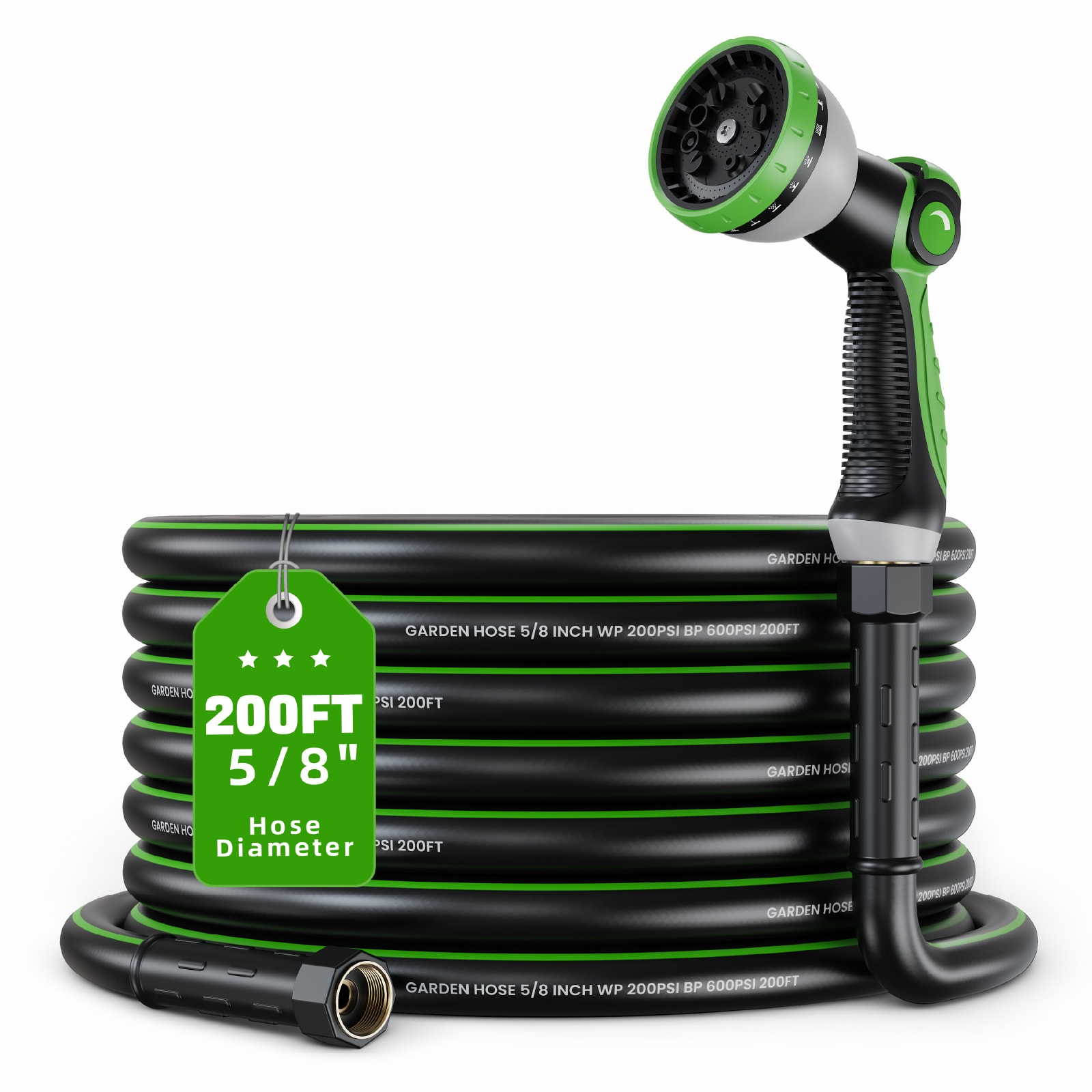GIVIMO - Heavy Duty Garden Hose 200-ft x 5/8-in Kink Free Flexible Hybrid Water Hose 600-PSI Burs...