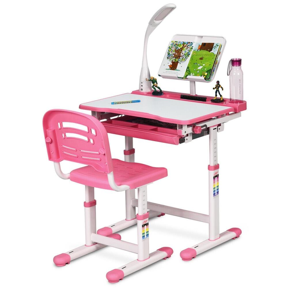 Goplus Costway 20 in Pink Kids Writing Desk with Chair in the ...