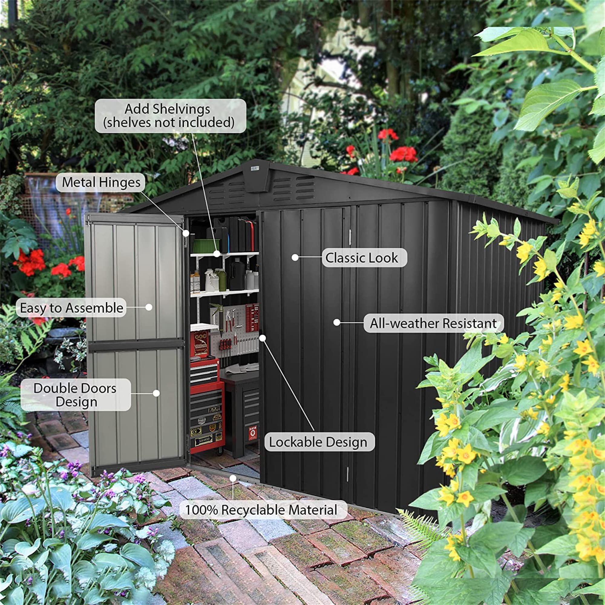 Clihome CL-WC5437GY Metal-Storage-Buildings-Sheds - View #4