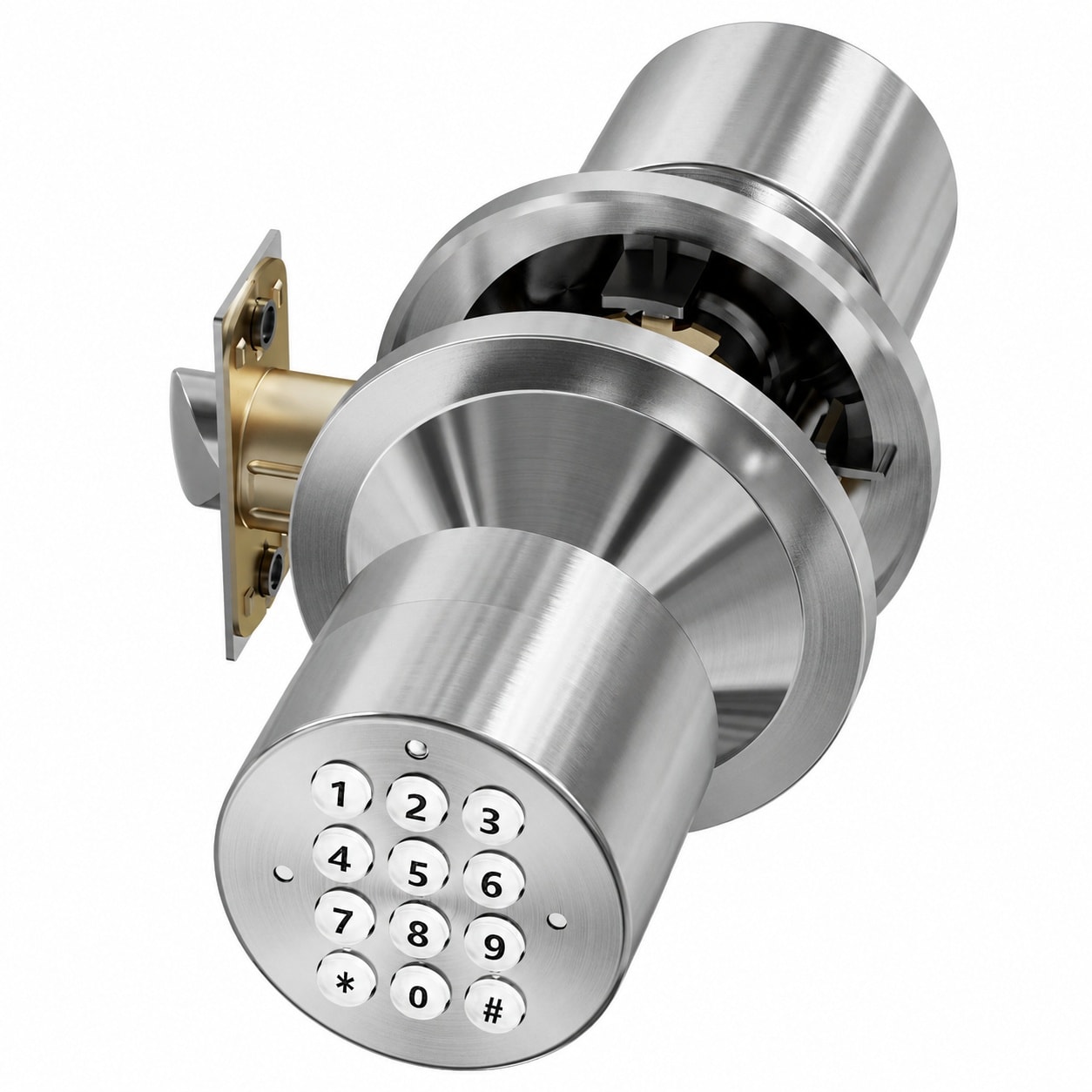 Justincity  Keyless Entry Door Lock Electronic Door Knob with Keypad Smart Code Lock Mute Mode Passage Function Satin Nickel Finish