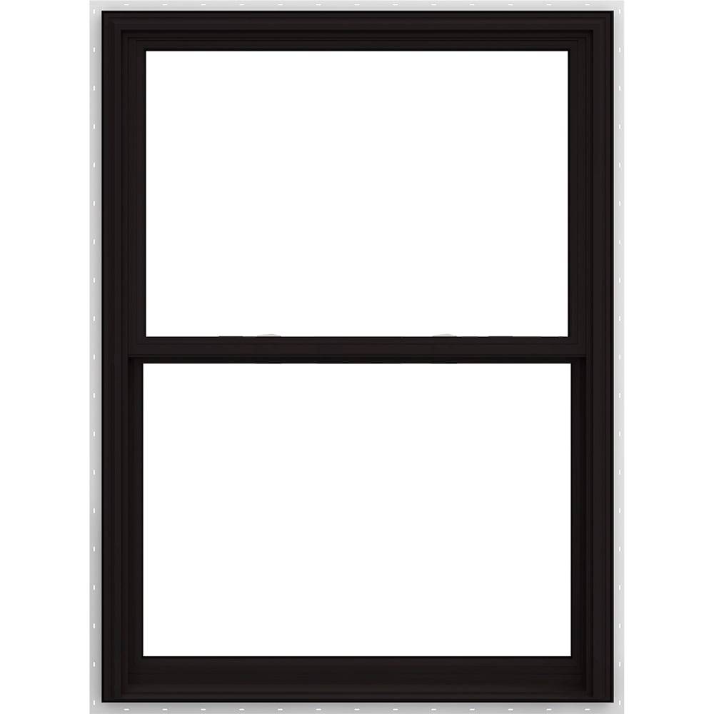 JELD-WEN LOWOLJW240200026 V-2500 35-1/2-in x 47-1/2-in Black White Vinyl New construction Double Hung Window Low-E argon Double Pane Glass (Full Screen Included)