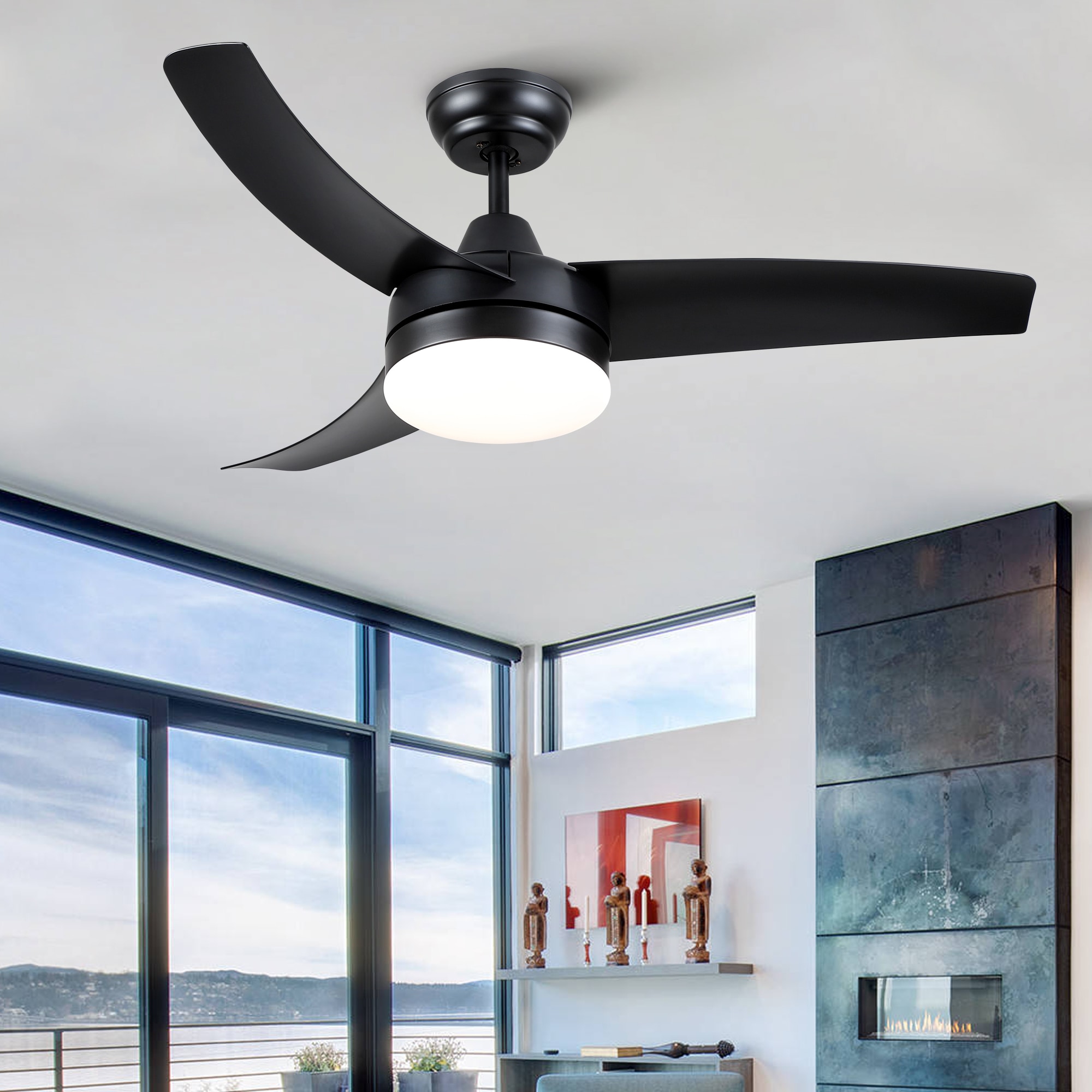 YUHAO Kaleido 42-in Black Color-changing Indoor Ceiling Fan with