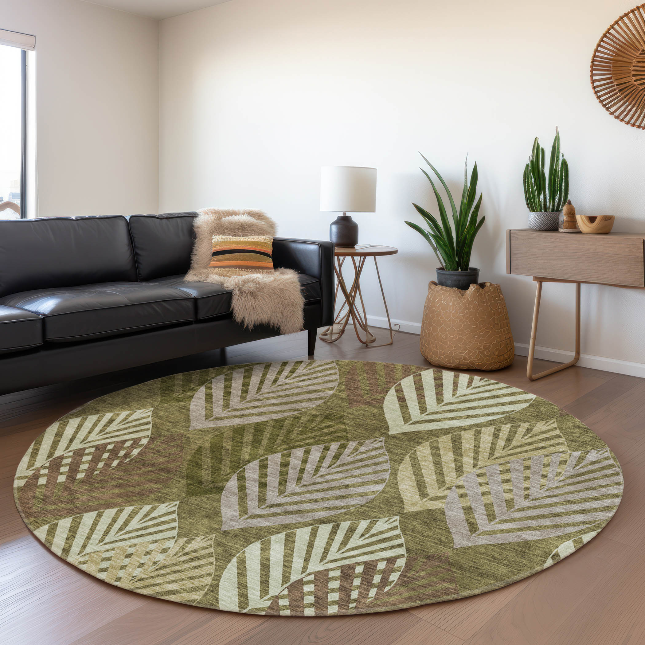 Addison Rugs ACN744OL8RO Chantille ACN744OL 8 x 8 (ft) Polyester Olive Round Indoor/Outdoor Geometric Machine washable Area rug