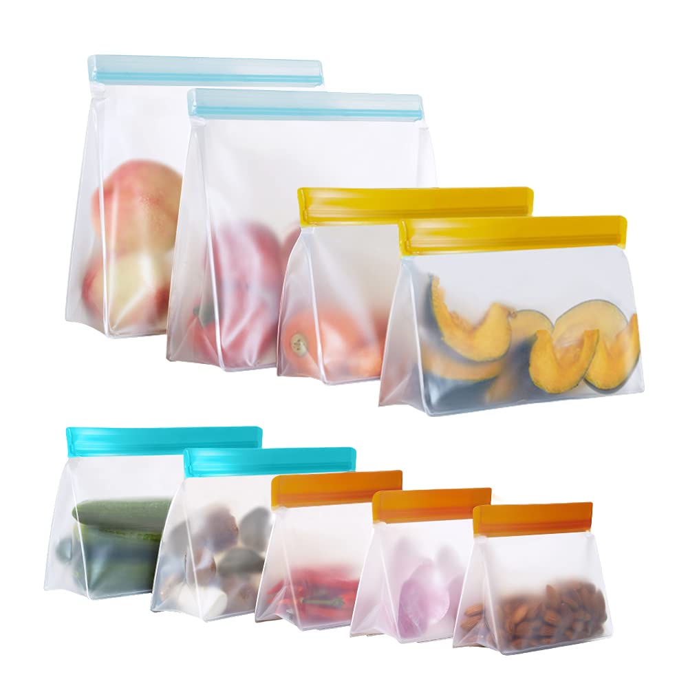 KIWDZFU  Reusable Food Storage Bags 9 pack Stand Up Leakproof BPA Free Freezer Gallon Snack Lunch Sandwich Bags for Home Travel School Picnic