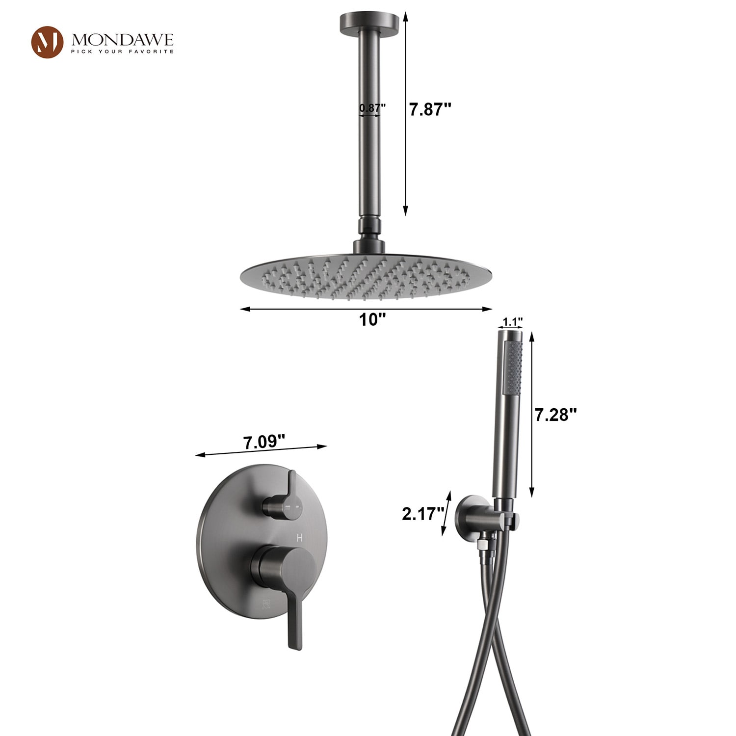 Mondawe AM-S133AC-10GB Showerhead-Bar-Panels - View #8