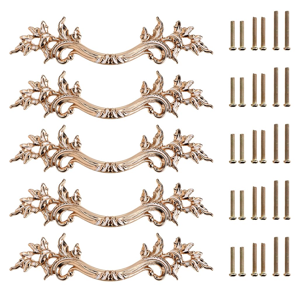 SenQWFa  Pack of 5 European Style Vintage Cabinet Handles Pulls Antique Decorative Dresser Drawer Pulls Retro Drawer Pull Handles Knobs for
