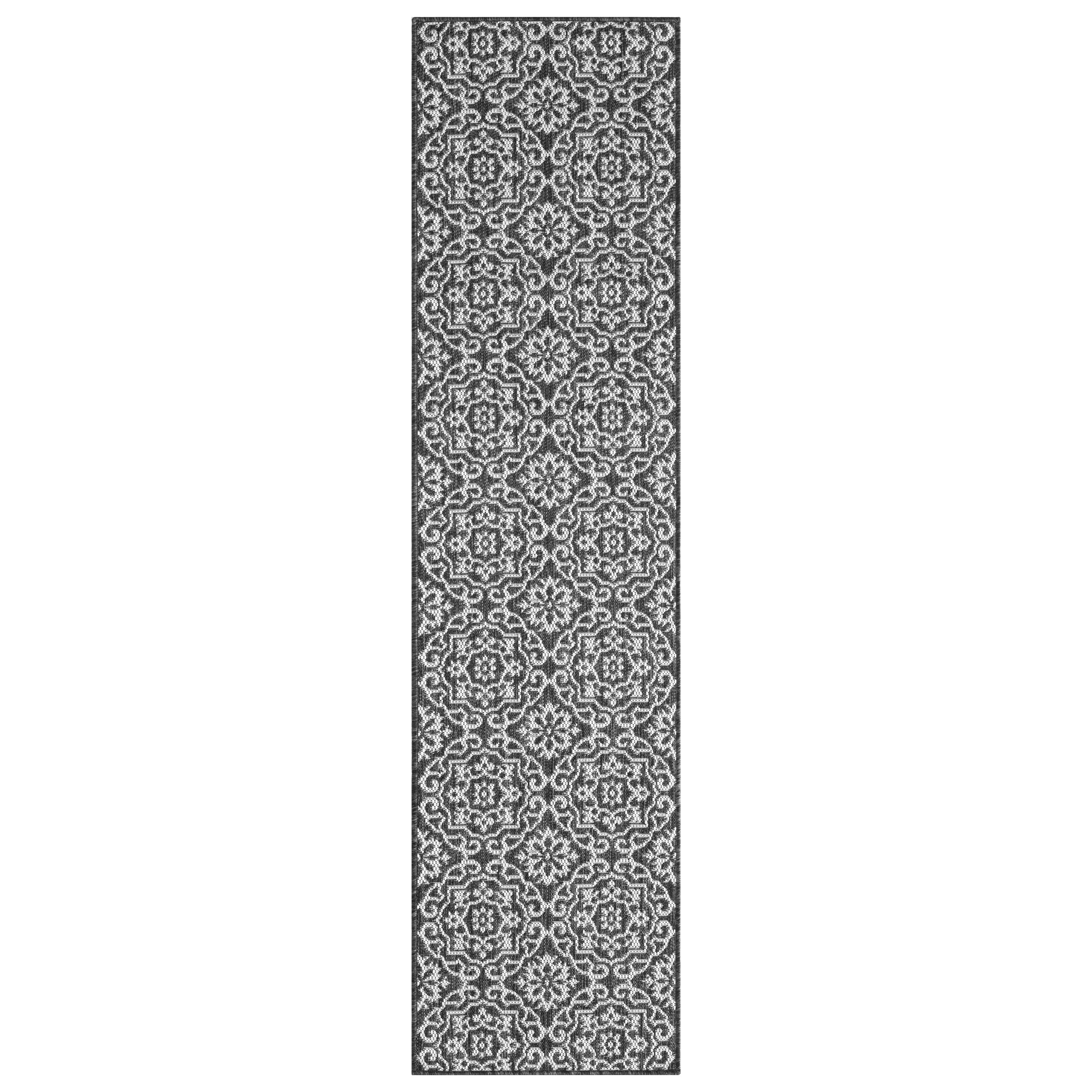 Nicole Miller 4-6681-480 2 x 7 (ft) Loomed Polypropylene Black Rectangular Indoor/Outdoor Geometric French Country Runner rug