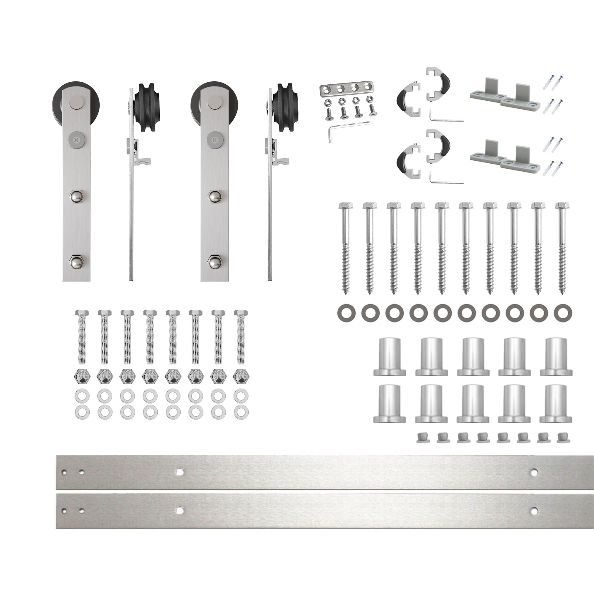 HOMACER ZT2DNZ156C 156-in Brushed Brushed Nickel Indoor I-strap Double Barn door hardware kit