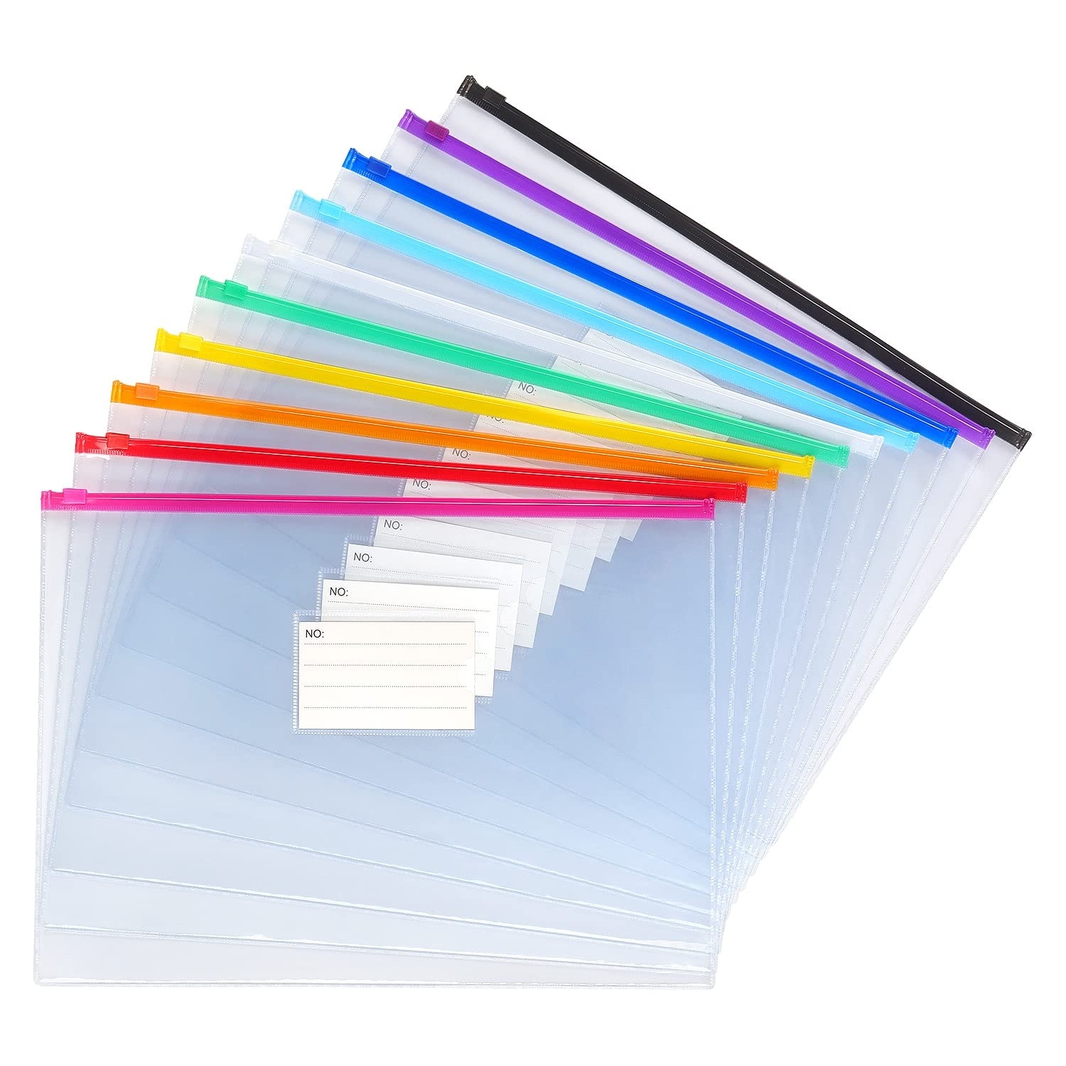 ITOPFOX  10 pack plastic envelope zipper folders assorted colors A4 letter size waterproof PVC file organizer with card pocket for school office