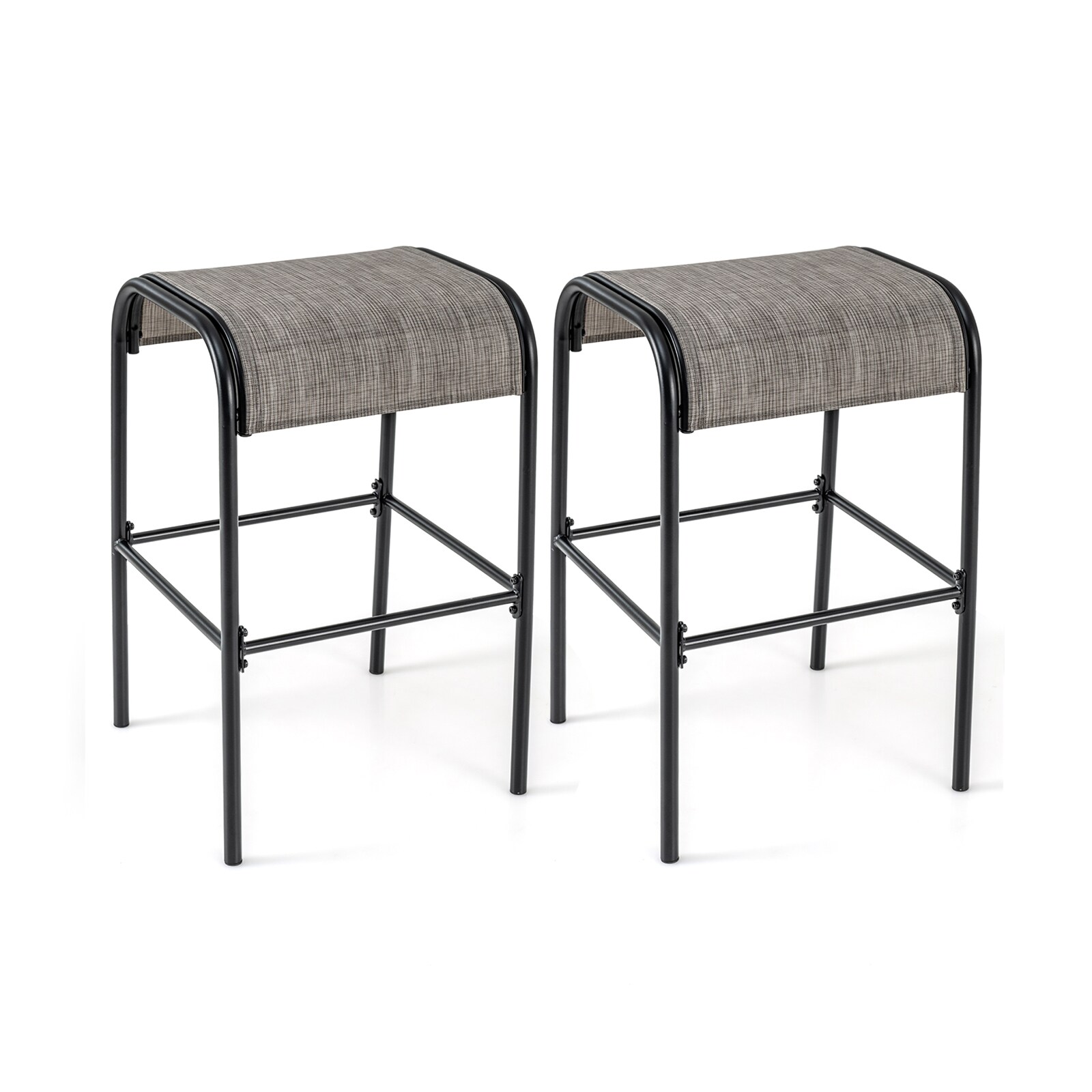 Slickblue D-CO-2-FC01411PN Set of 2/ 4- Coffee and Black 30 inch Backless Patio Bar Stools with Fabric Seat Metal Frame Footrest for Deck Poolside Terrace Outdoor
