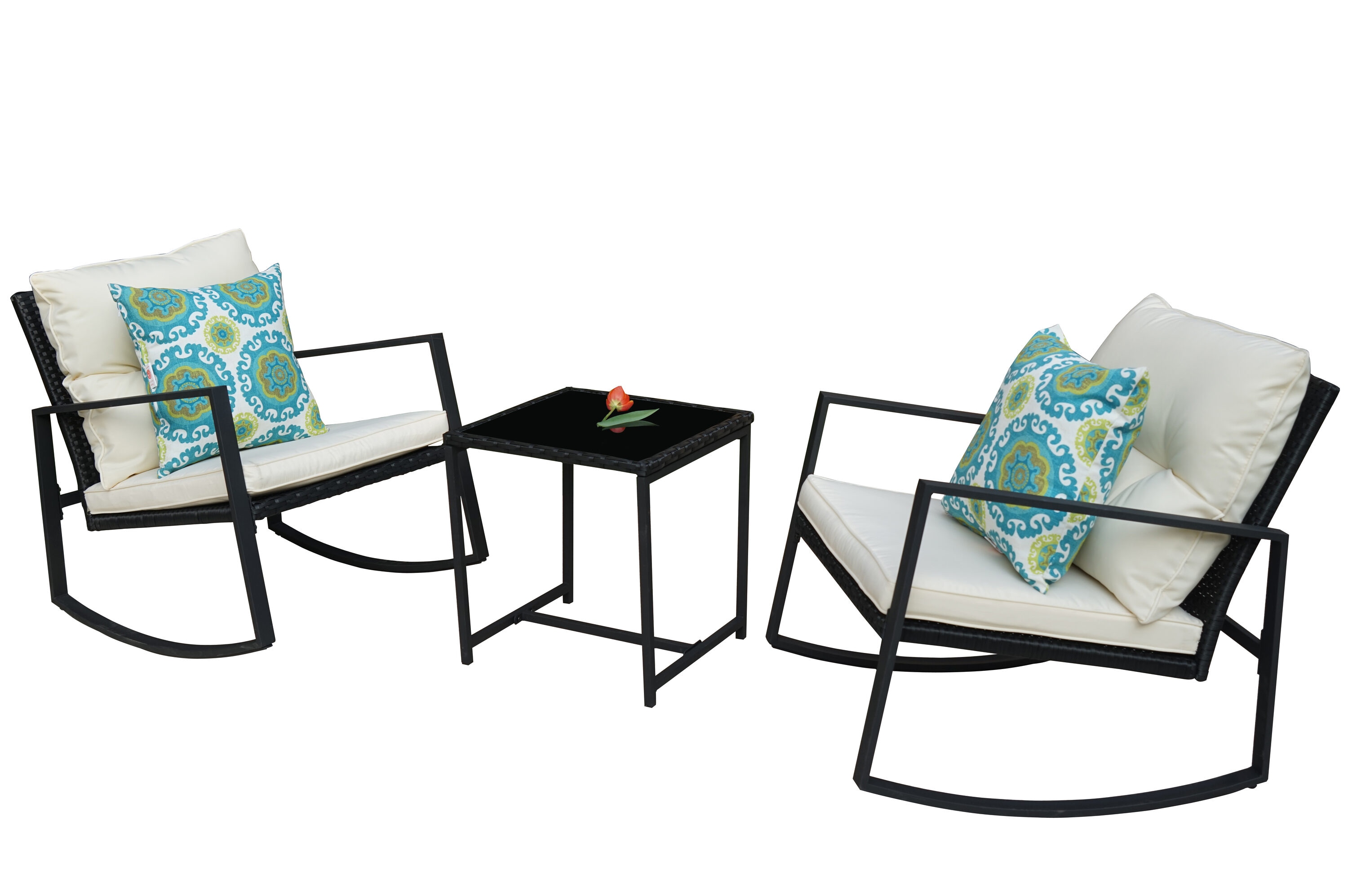 Kozyard KZWMBRWB 3 -Piece Patio Conversation Set with White Cushions