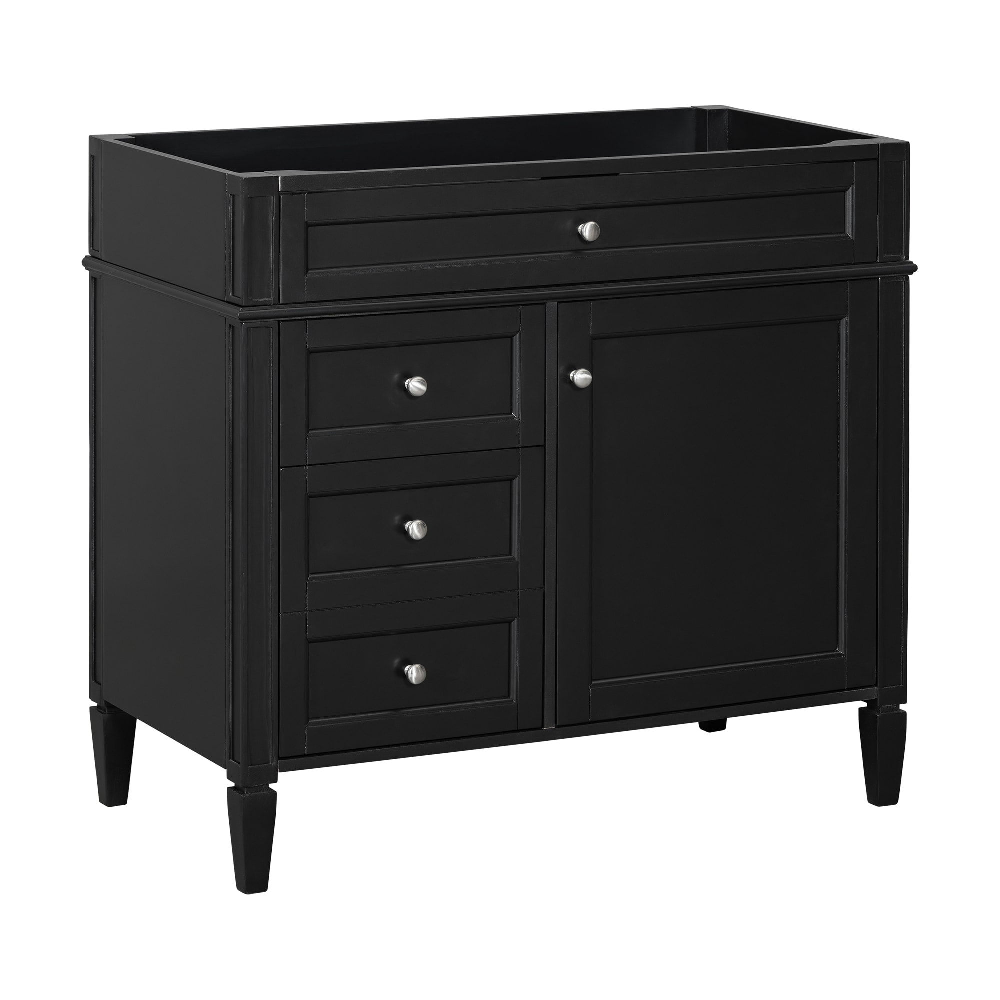 Qualler  36 Inch Bathroom Vanity with 2 Drawers and Tip out Drawer (NOT INCLUDE BASIN) - Black