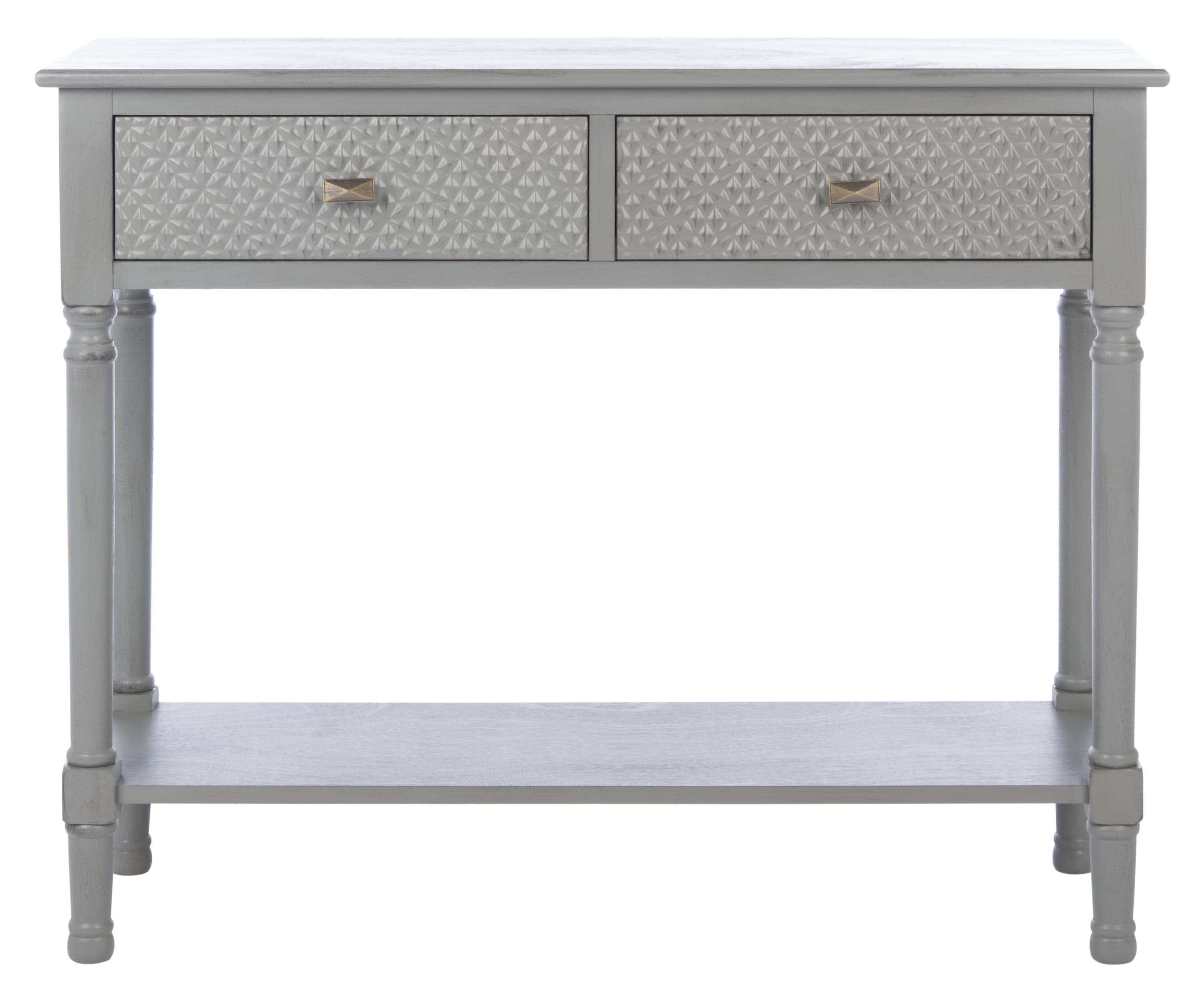 Distressed Gray Wood and Metal Console Table with Storage