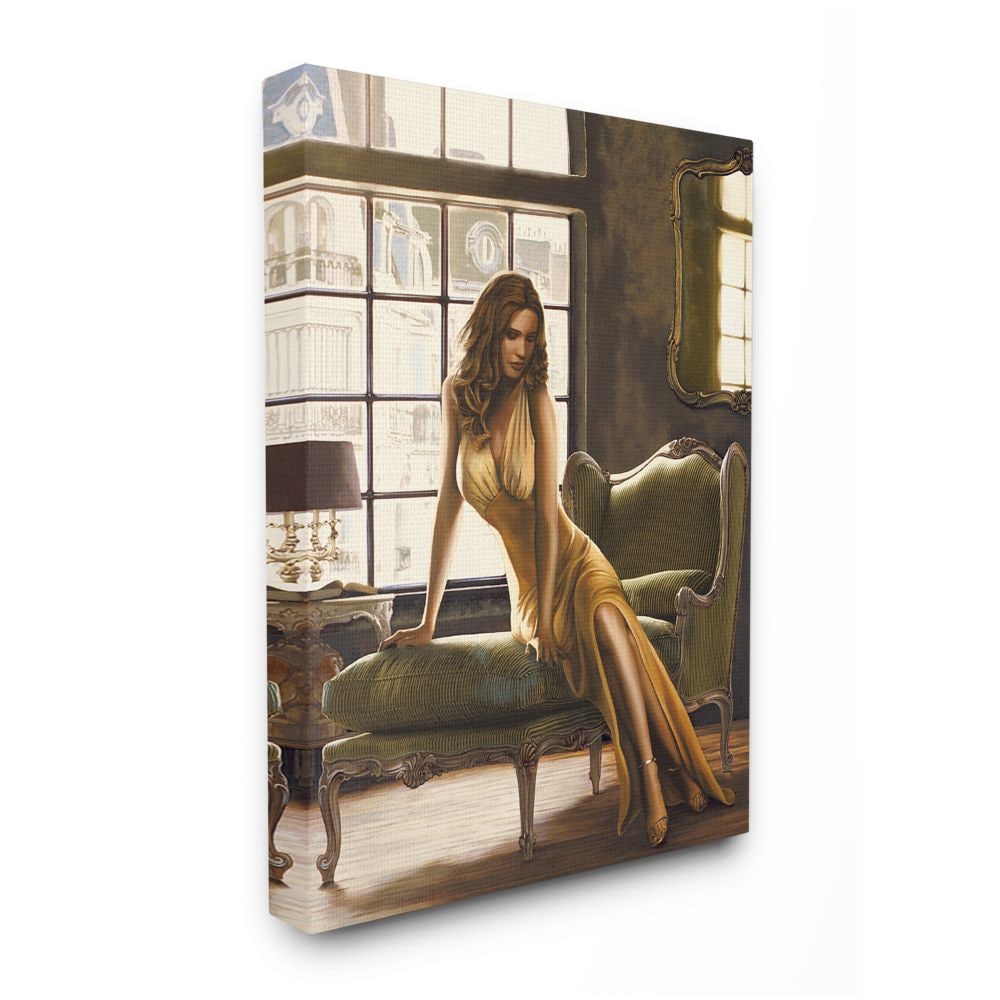 Stupell Industries AB-940-CN-16X20 Alluring Female Figure Posing on Elegant Chair Thomas Page Gallery Wrapped Canvas 20-in H x 16-in W People Canvas Print
