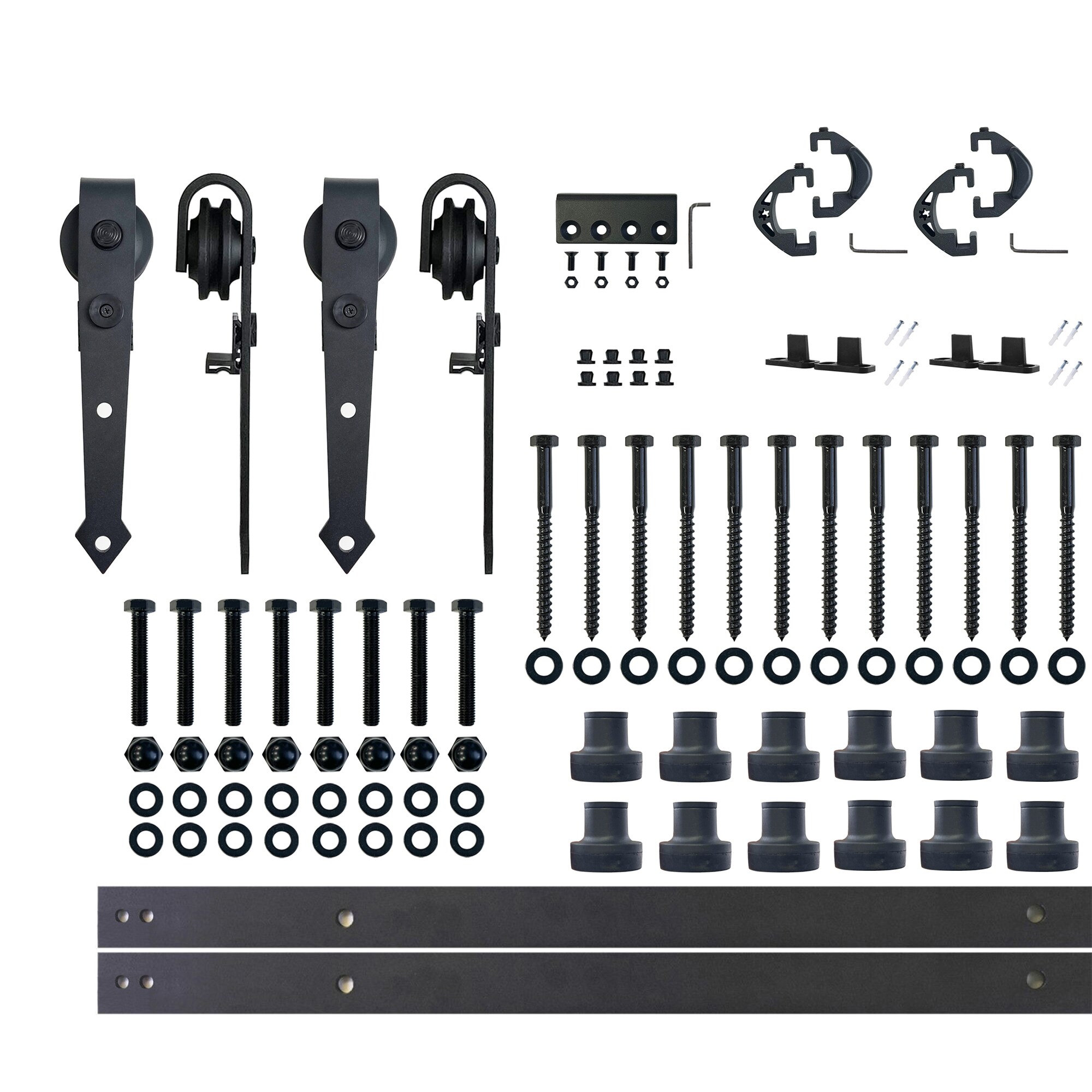 HOMACER JT2TGH180C 180-in Rustic black Black Indoor Arrow Double Barn door hardware kit
