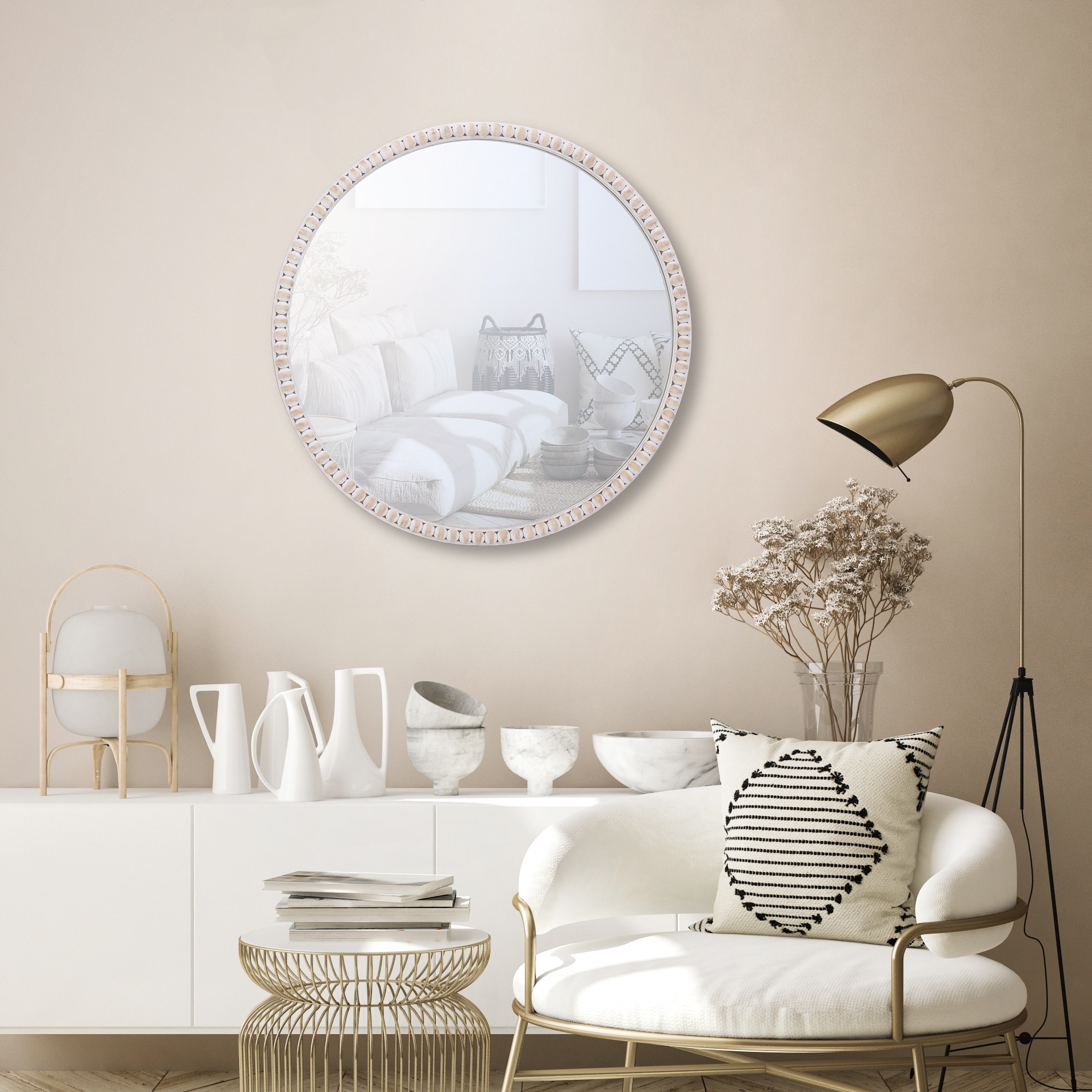 allen + roth 27.5-in W x 30-in H Round White Wash Framed Wall Mirror in ...