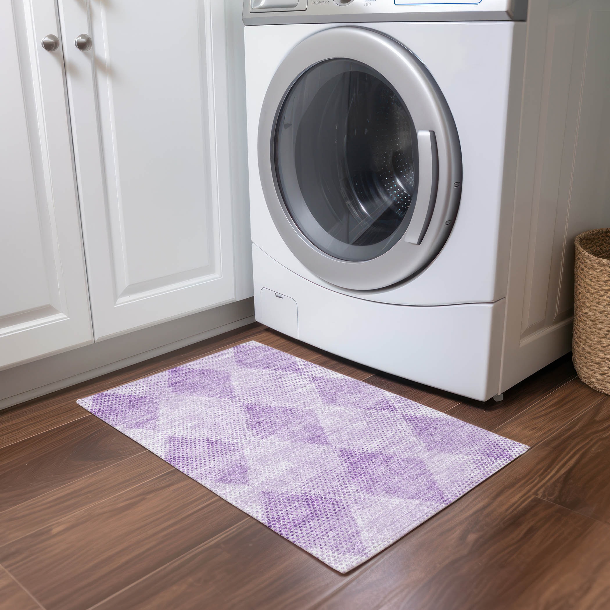 Lavender Geometric Flat Woven Synthetic Rectangular Rug