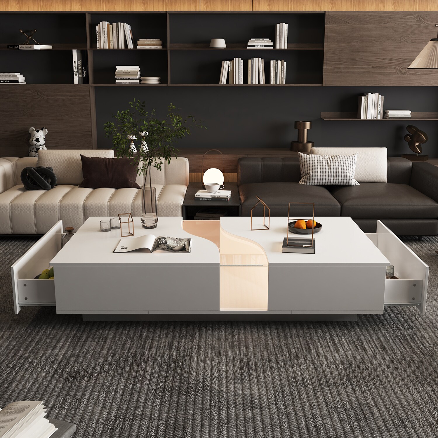 FUFU&GAGA White MDF Modern Coffee Table with Storage