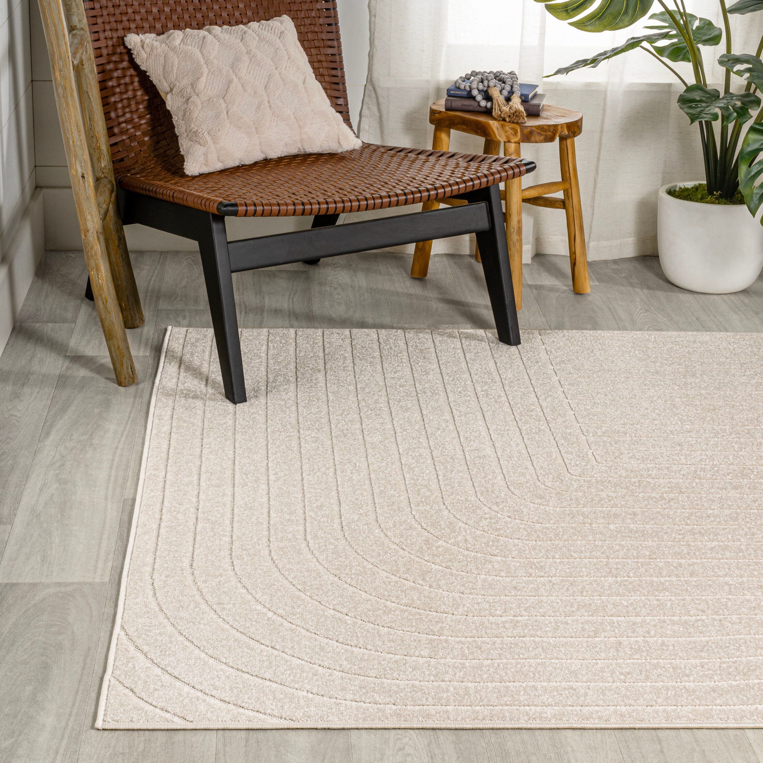 Odense Ivory Cream High-Low Geometric Indoor Outdoor Rug