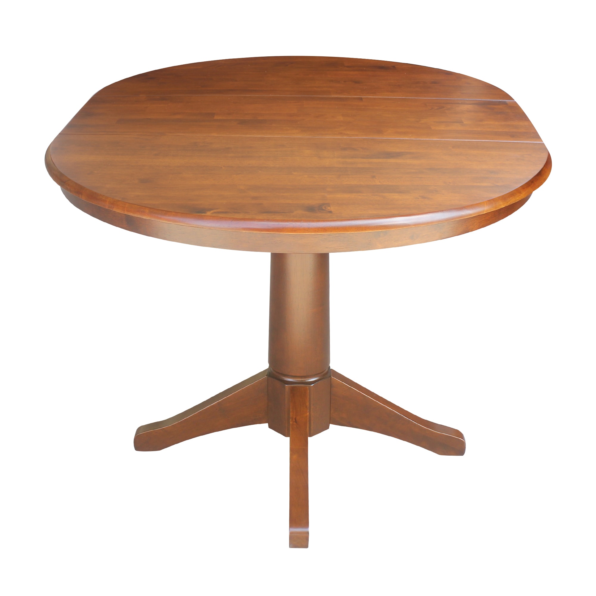 Espresso Extendable Round Solid Wood Dining Table with Leaf