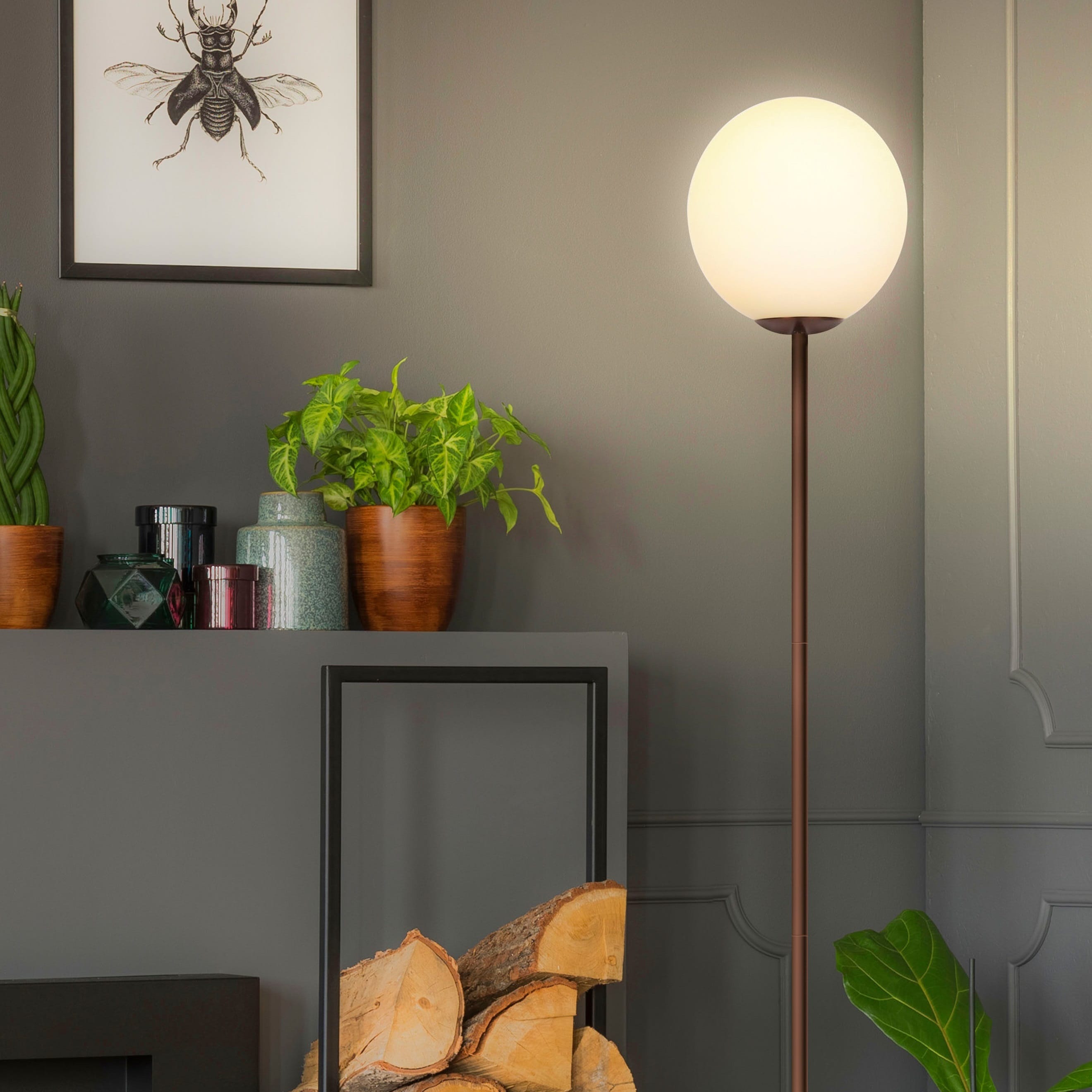 Luna 65" Bronze Modern LED Floor Lamp with Frosted Glass Globe