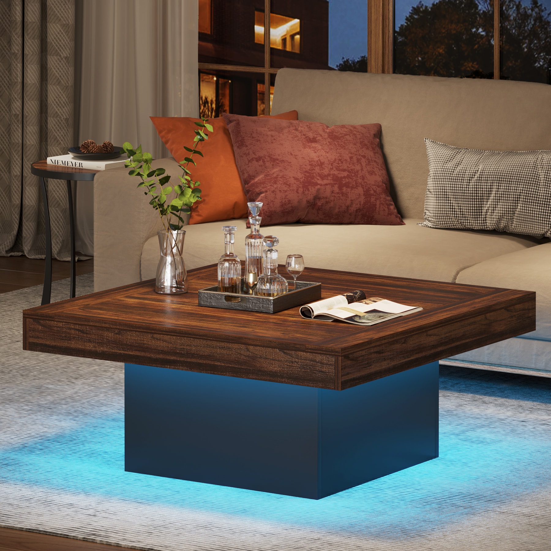 Tribesigns LWFD-XK00237 Coffee Table with LED Light Walnut MDF Modern Coffee Table