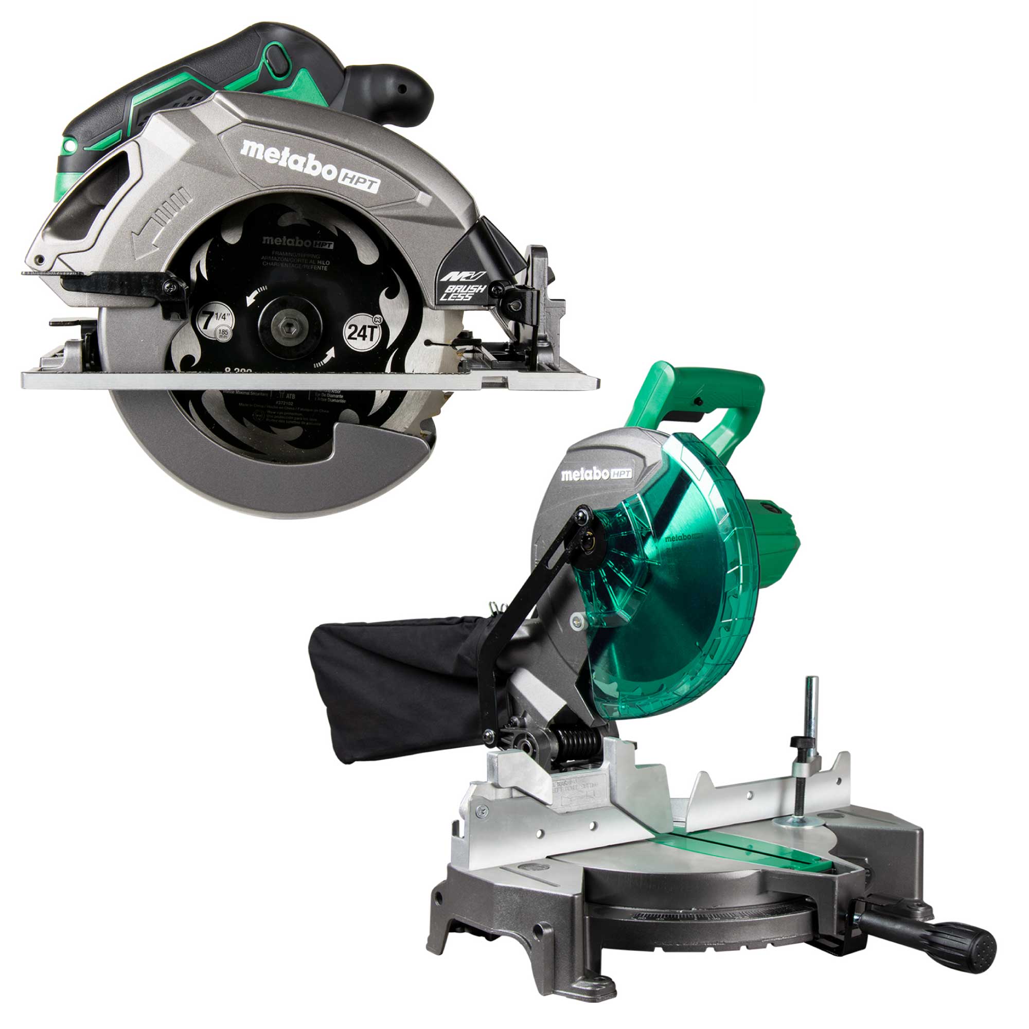 Metabo HPT MultiVolt 36-Volt 7-1/4-in Brushless Circular Saw with 10-in Single Bevel Compound Corded Miter Saw