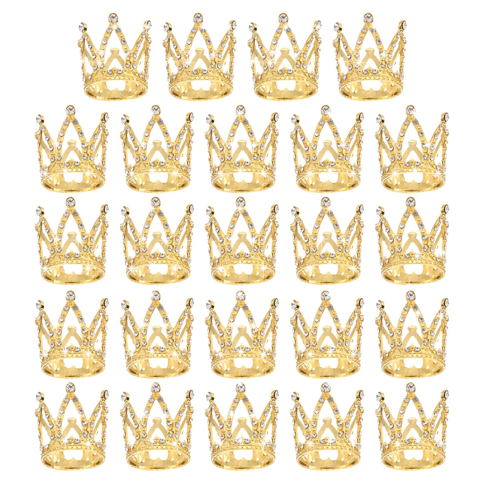 Unique Bargains - 24pcs Mini Crown Cake Toppers Alloy Queen Princess Little Gold Crown Tiara Cupc...