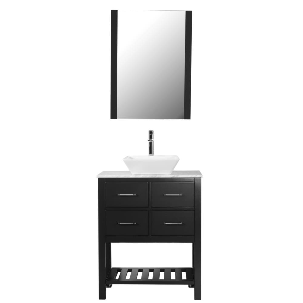 C.L.L Collections SM-30-I-BL SM-30-I-DB 30-in Navy Single Sink Bathroom Vanity with White with Grey Veins Ceramic Top (Mirror and Faucet Included)