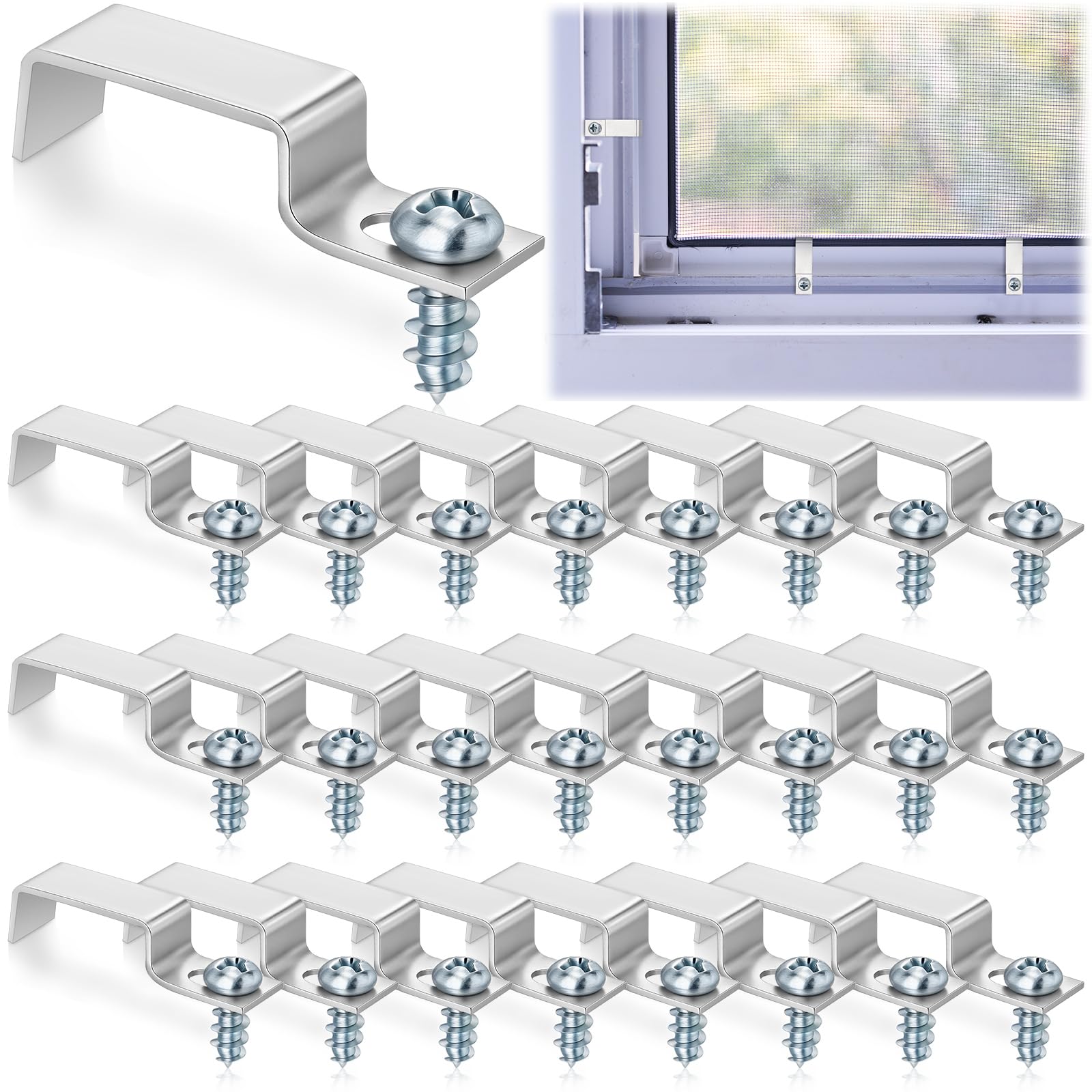 Adrinfly  24 Pcs Aluminum Window Screen Clips with Screws for Securing Screens and Storm Panels in Windows and Doors White