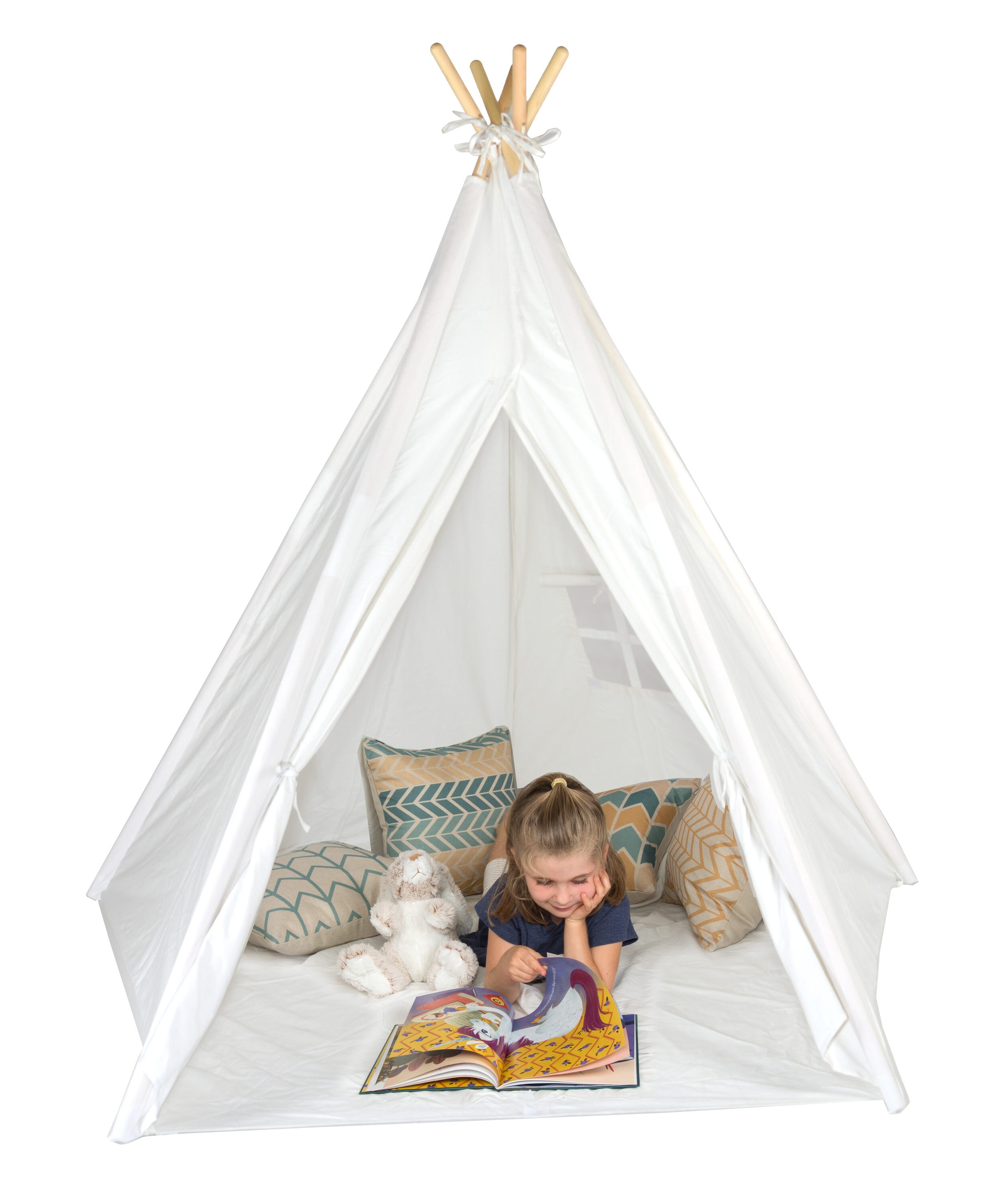 Trademark Innovations 6-ft Giant Tepee Play House of Pine Wood with Carry Case (White) - Durable Cotton Canvas - 4 ft. x 4 ft. x 6 ft. - CPSIA -  TEEPEE