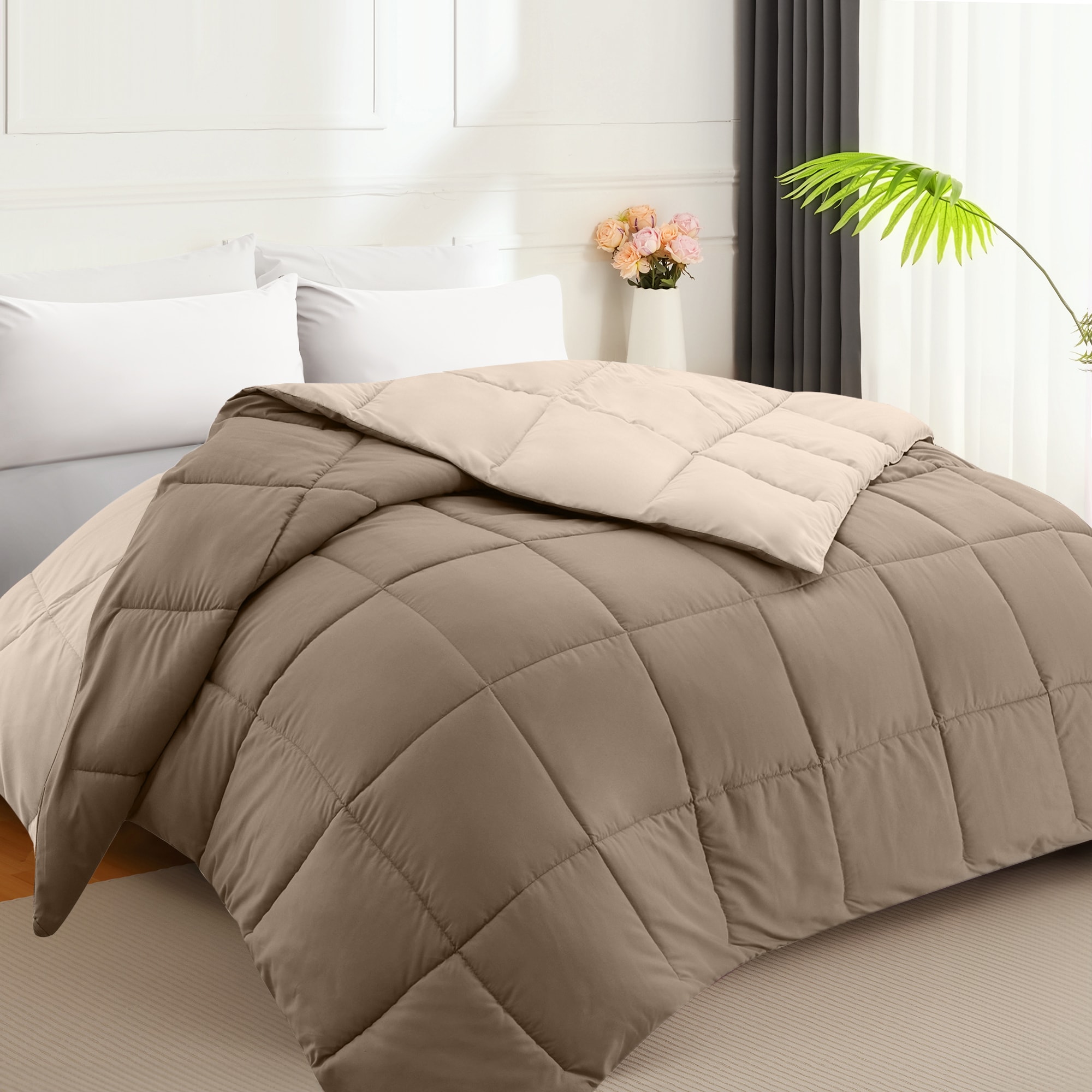 VOUA SAF-165ZSHXB-BECK 165gsm All-season Khaki / Beige Solid Reversible California king Comforter Microfiber