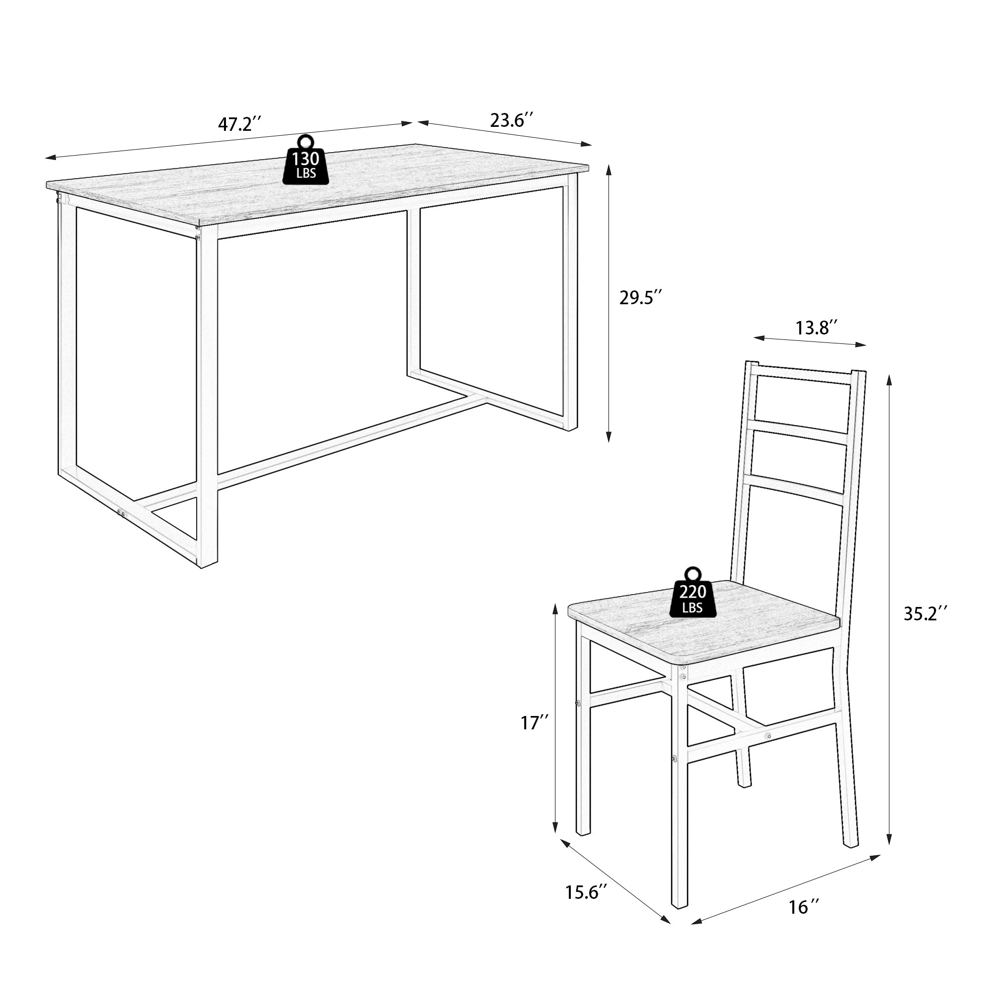 Sumyeg Five-piece Set Table And Chair With Backrest White Oak 