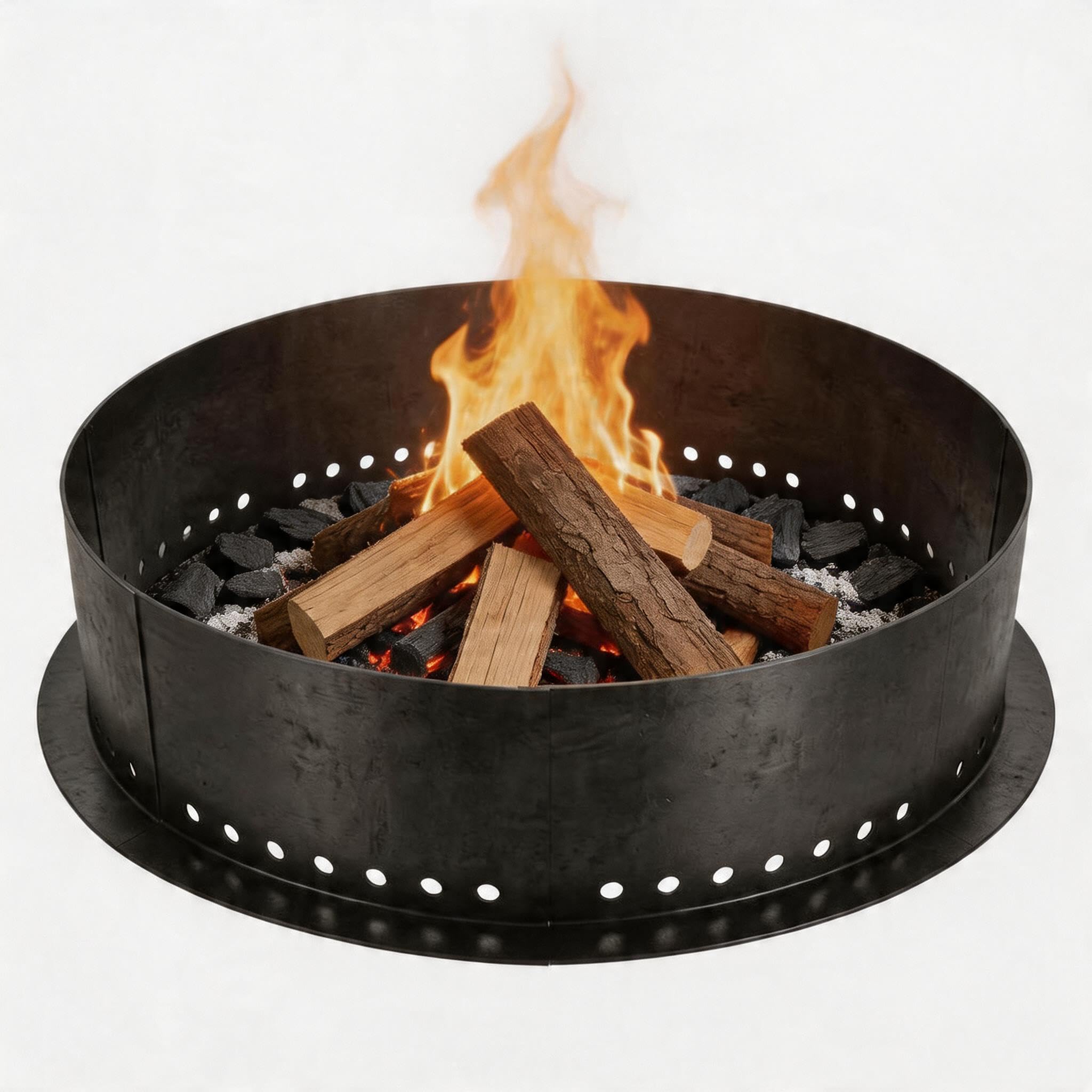 IdealHouse 48 Inch Heavy Duty Carbon Steel Smokeless Outdoor Fire Pit Ring Perforated 360 Degree Airflow DIY In Ground Above Ground Insert Deck Friendly for Patio Garden Backyard Camping