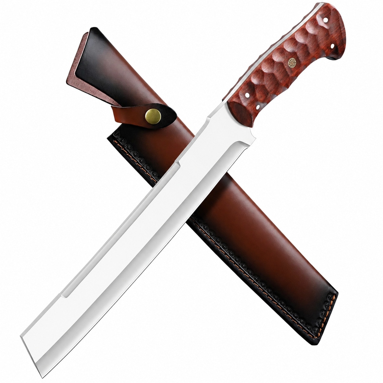 Etokfoks  D2 Steel Blunt Tip Straight Edge Machete with Sheath Burl Wood Handle Full Tang for Bushcraft Camping Outdoor