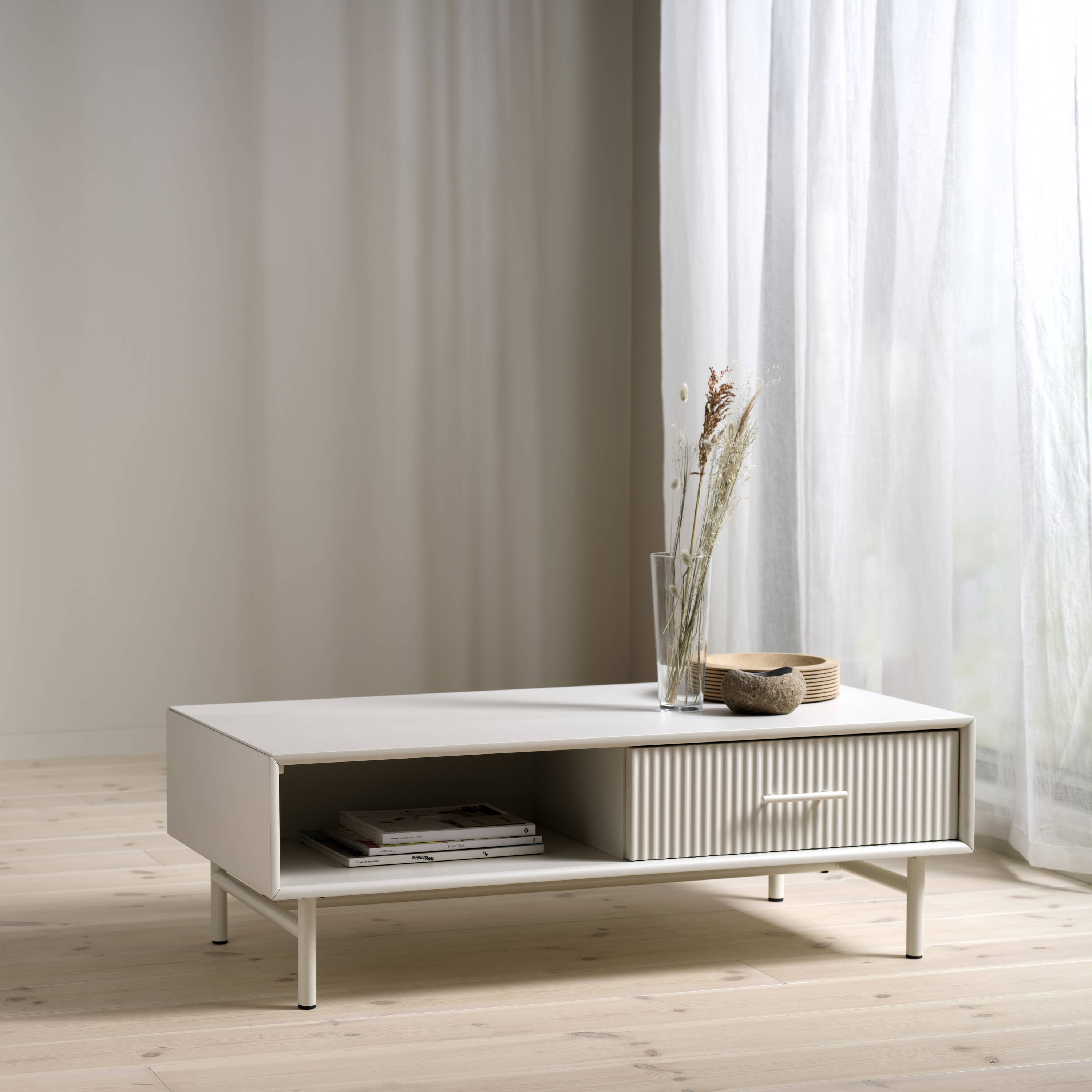  PM-4973 Greige Acacia MDF Modern Coffee Table with Storage