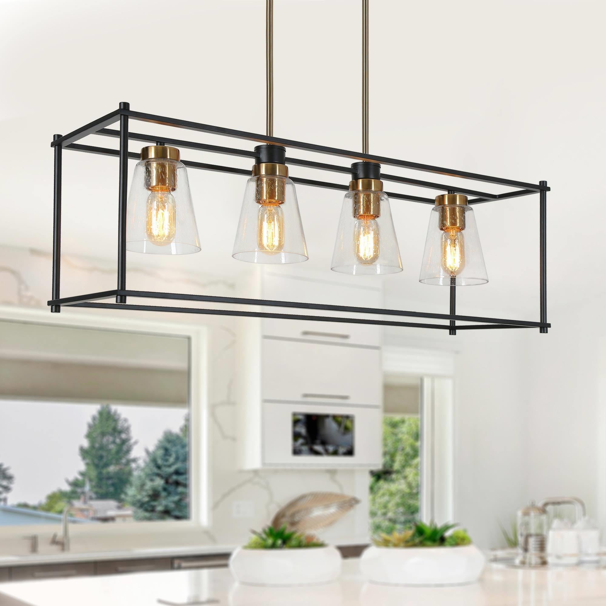 ZEVNI Sedia Modern Farmhouse 4-Light Matte Black/Plated Brass ...