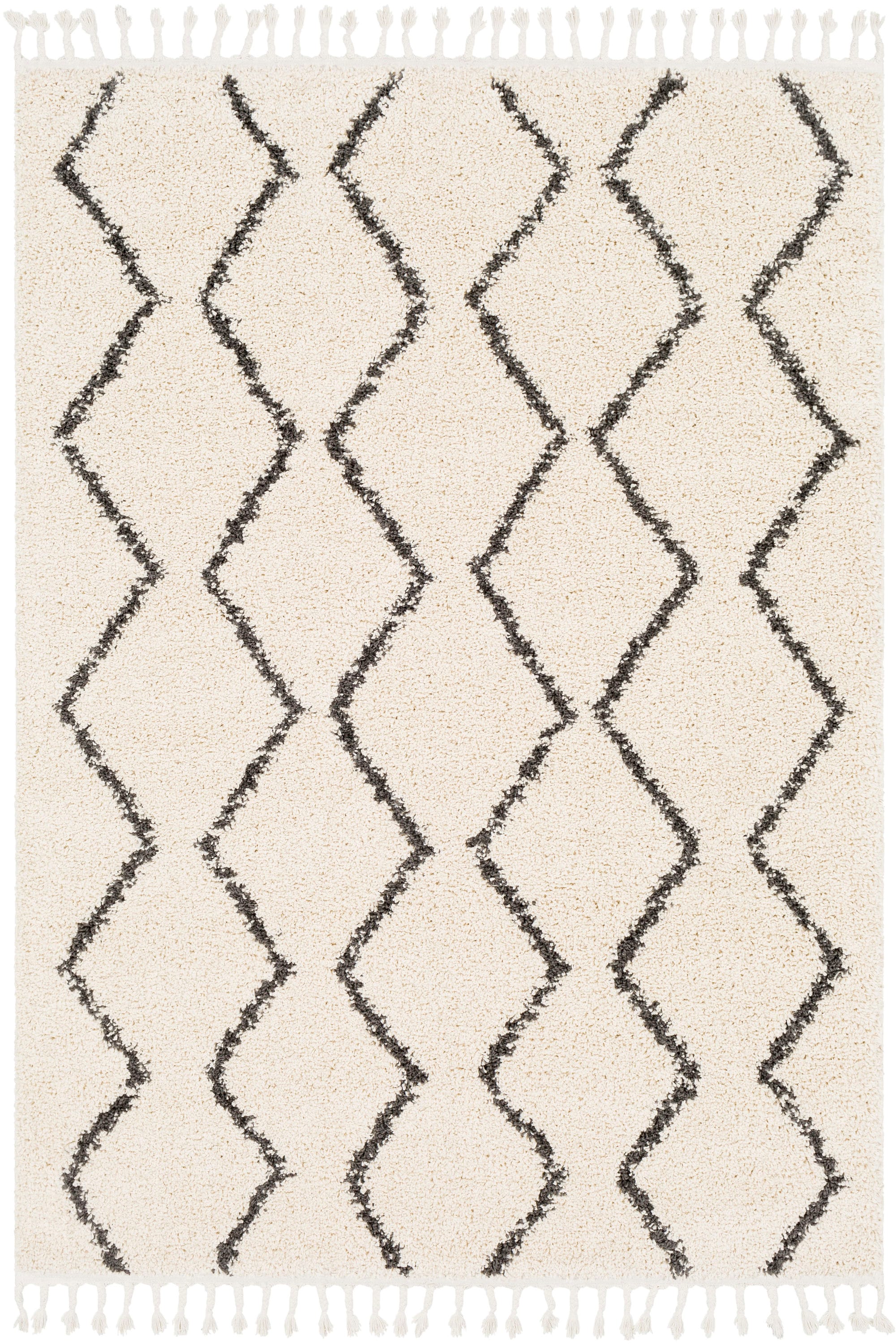 Beige and Black Braided Shag Rectangular Area Rug 5' x 7'