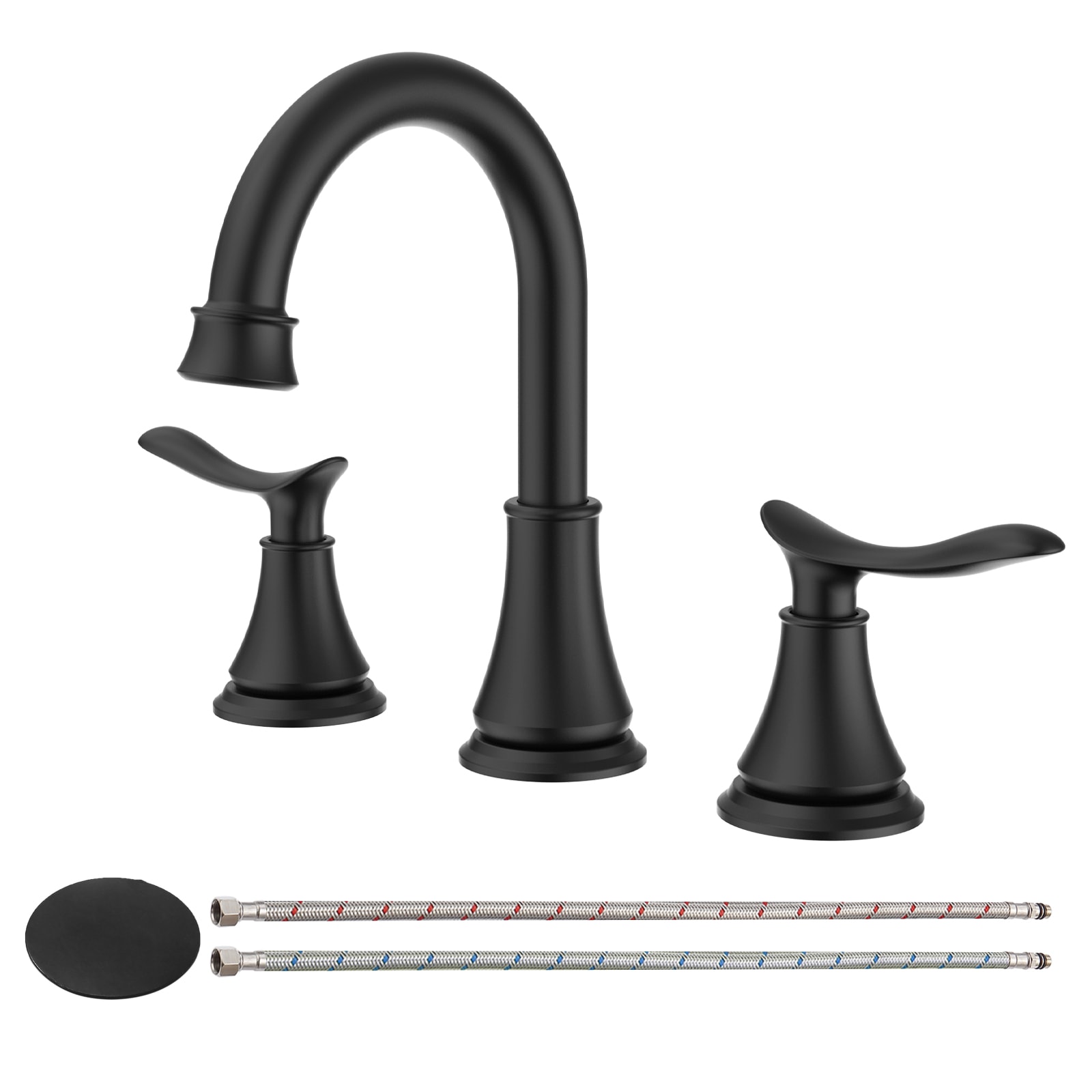 WELLFOR WF-B3373-MB FOR HOME Matte Black Widespread 2-handle Mid-arc Residential Handle Bathroom Sink Faucet with Drain
