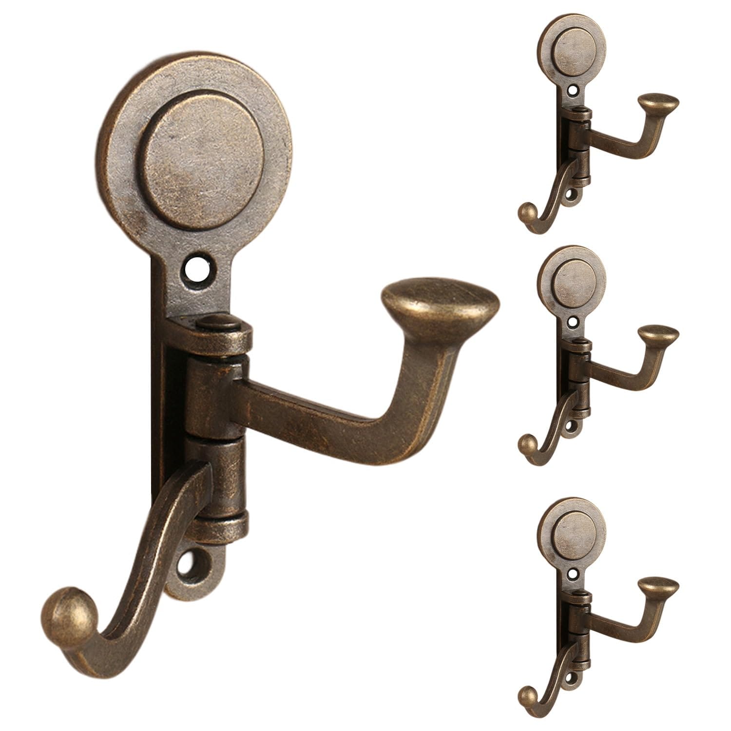 Phewnyzo 4PCS Rustic Zinc Alloy Swivel Double Coat Hooks Wall Mounted ...