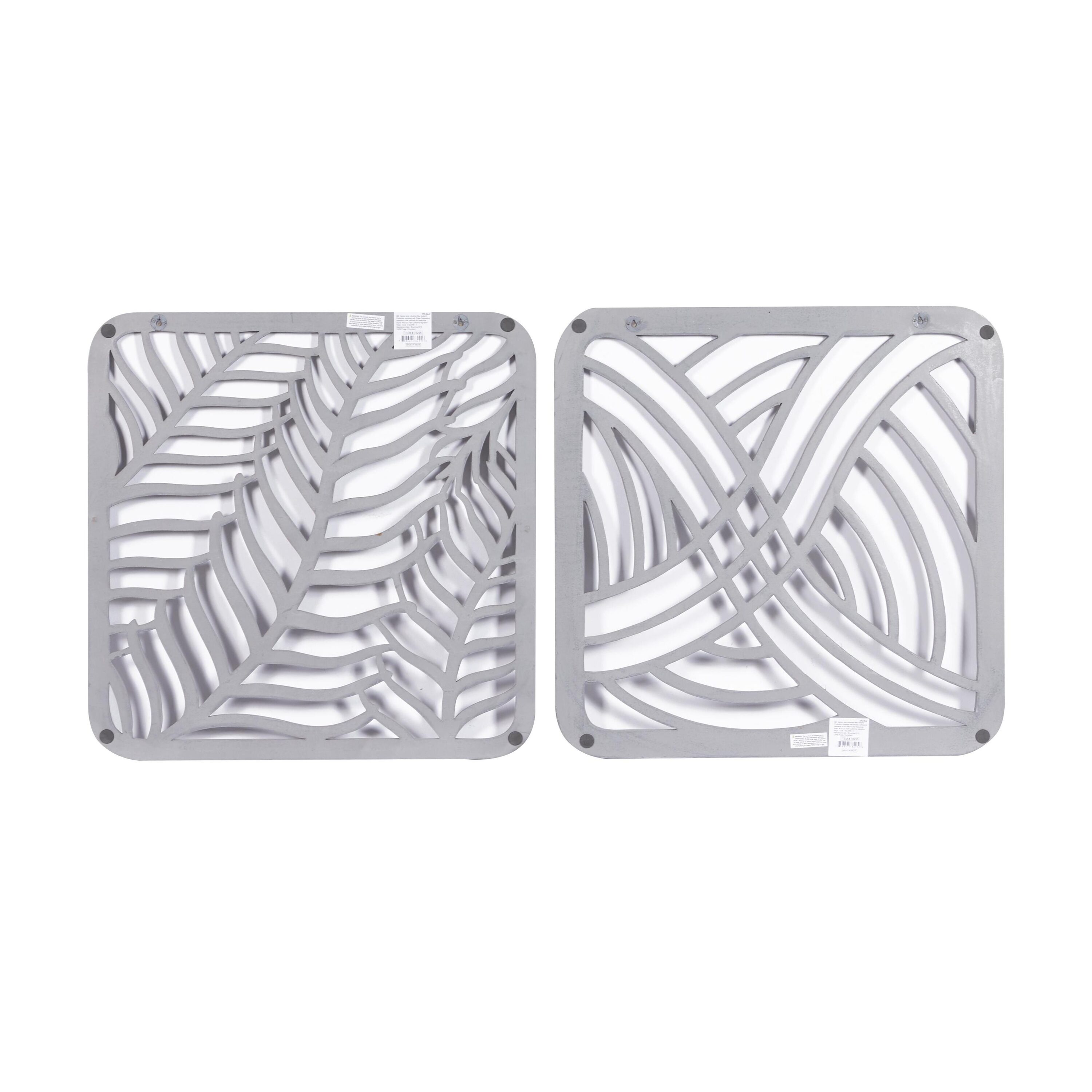 Gray Hand-Carved Abstract Wood Wall Panels, Set of 2