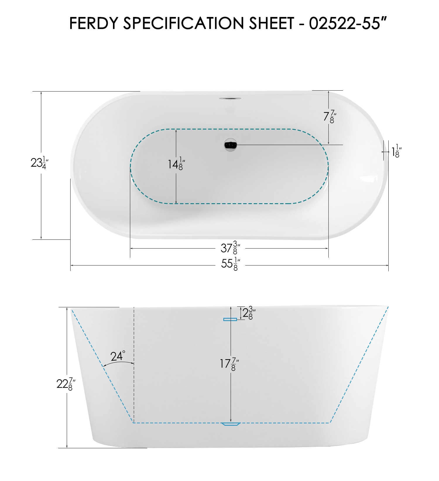 Shangri-La 55-Inch Glossy White Acrylic Freestanding Bathtub