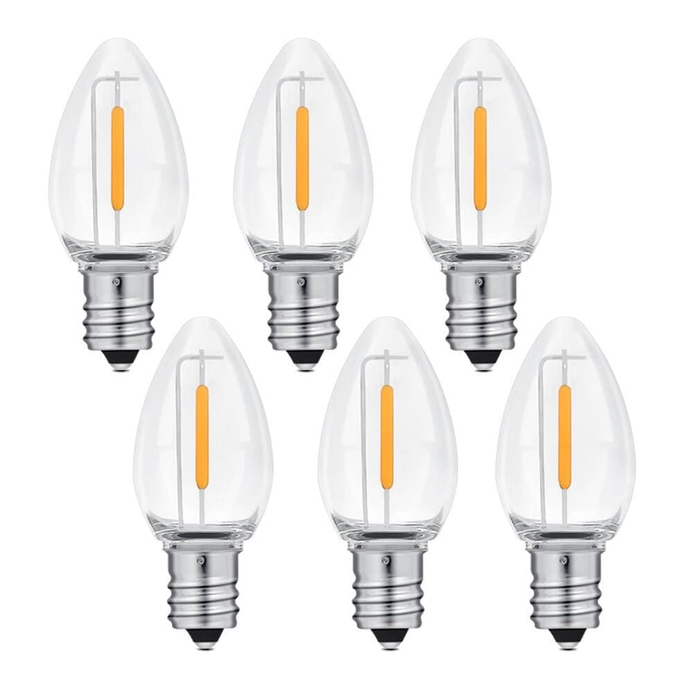 Oyezvary  6 pack C7 clear LED replacement Christmas light bulb E12 base 120V waterproof shatterproof 2700K warm white for indoor outdoor string