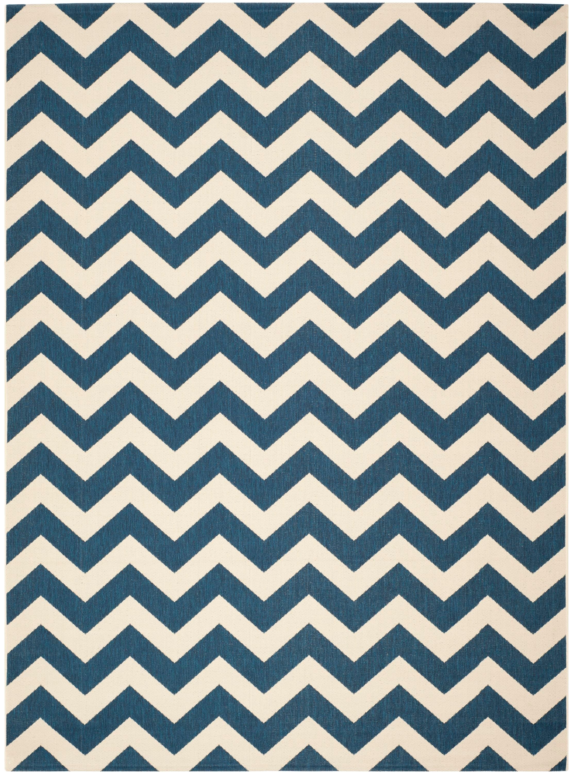 Safavieh CY6244-268-9 Courtyard Aiea 9 x 12 (ft) Loomed Polypropylene Navy/Beige Rectangular Indoor/Outdoor Chevron Coastal Area rug