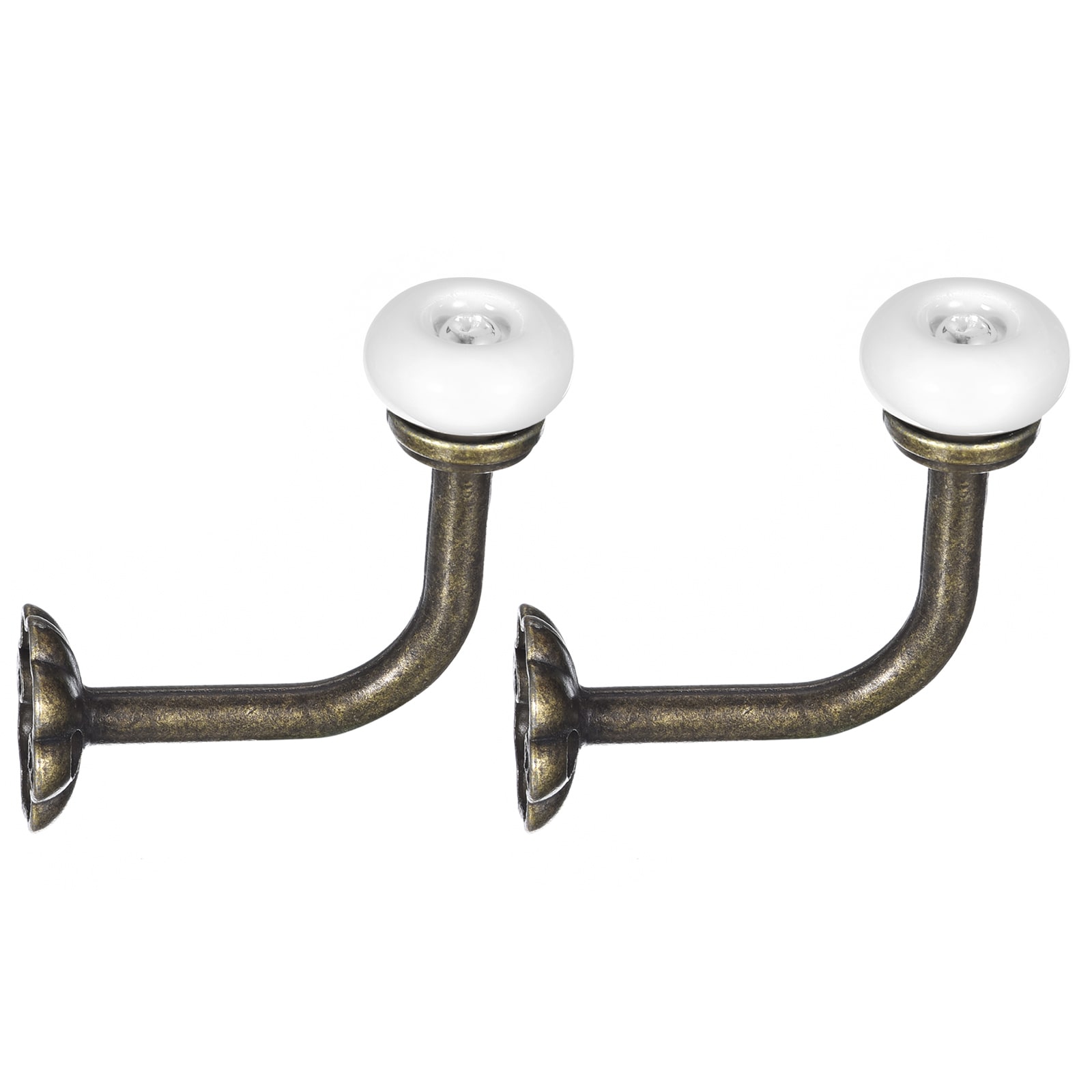 Unique Bargains Wall Hooks 2Pcs - Zinc Alloy Single Prong Ceramic Handle Clothes Hook Bronze Hooks for Hanging Towel Coat Backpack Scarf Keys Hat (White75x65mm)