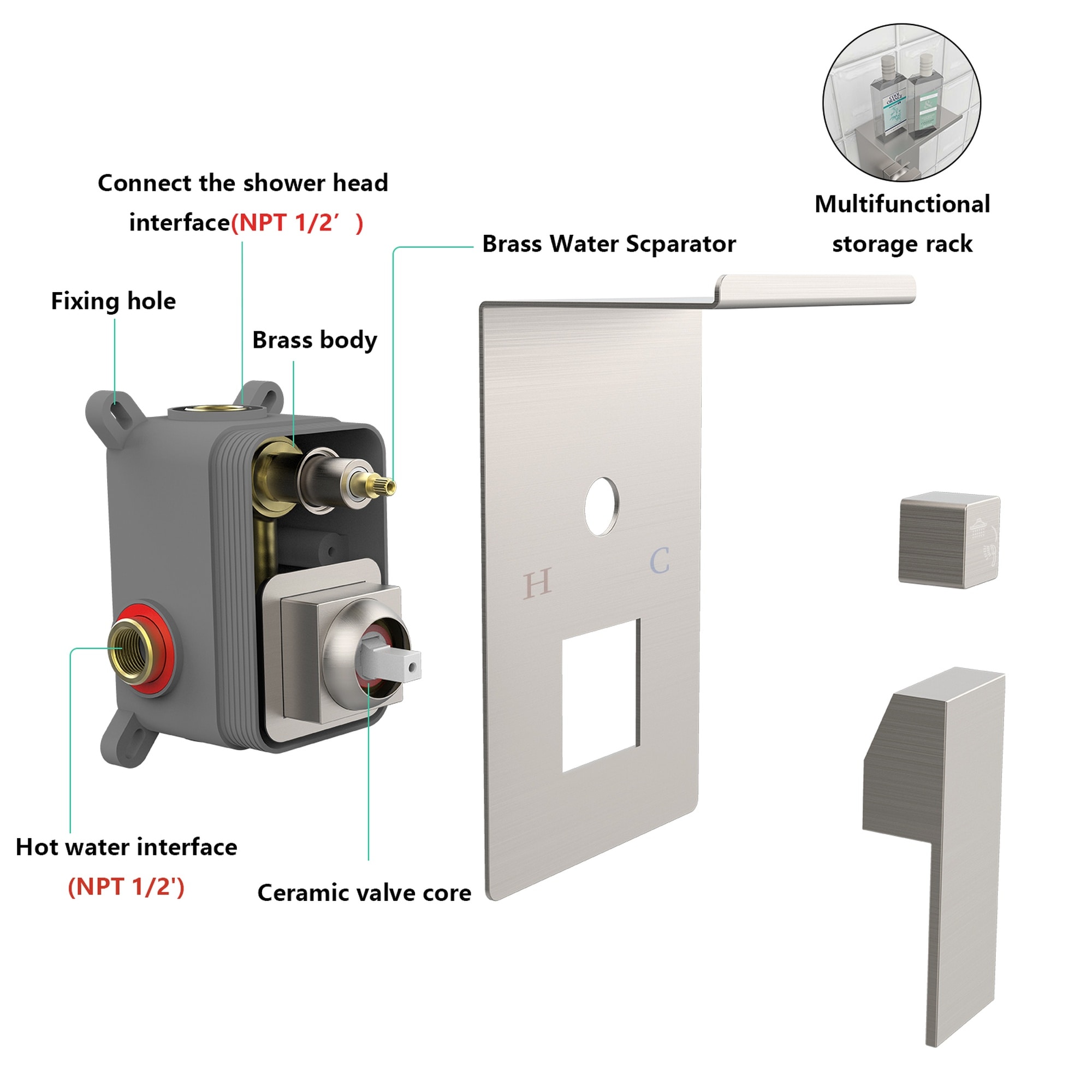 Vorene 10-in Rainfall Shower System with Storage Rack Square Head High ...