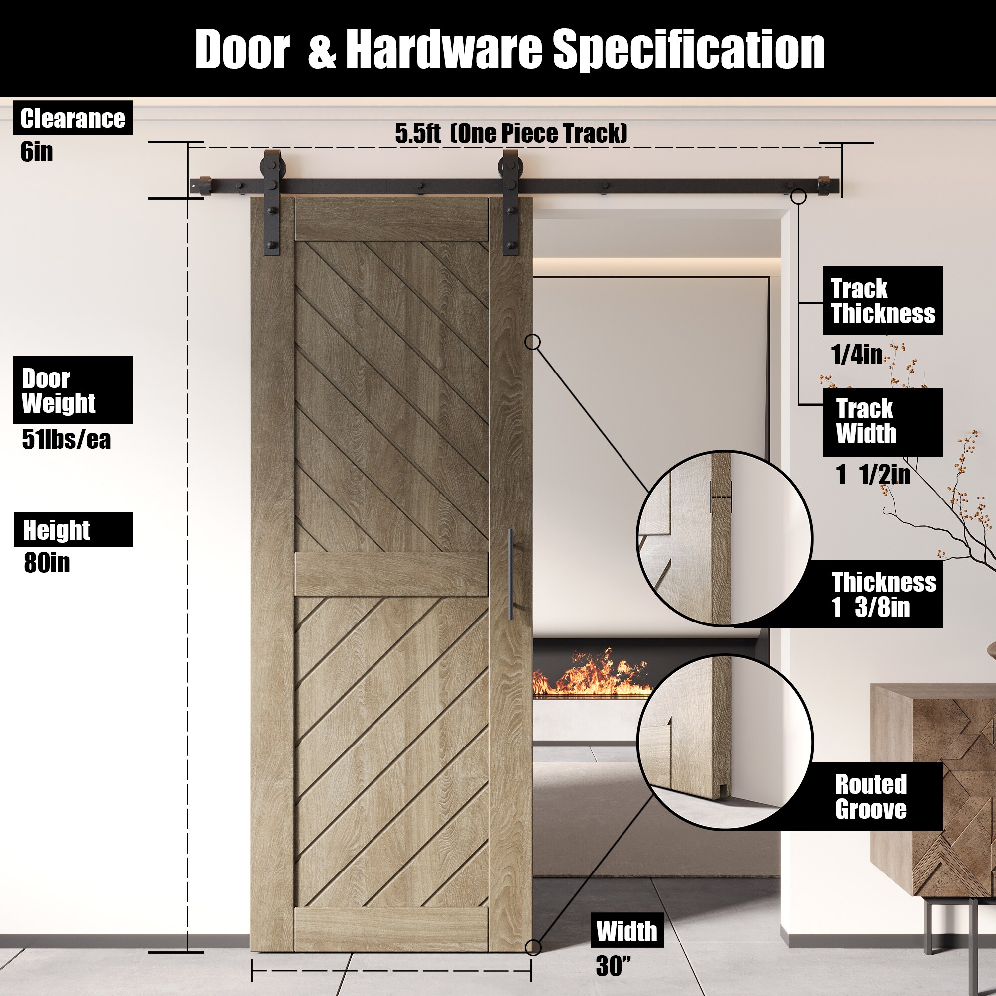 HOMACER YT1H066C-XT4-3080-GR Barn-Doors - View #2